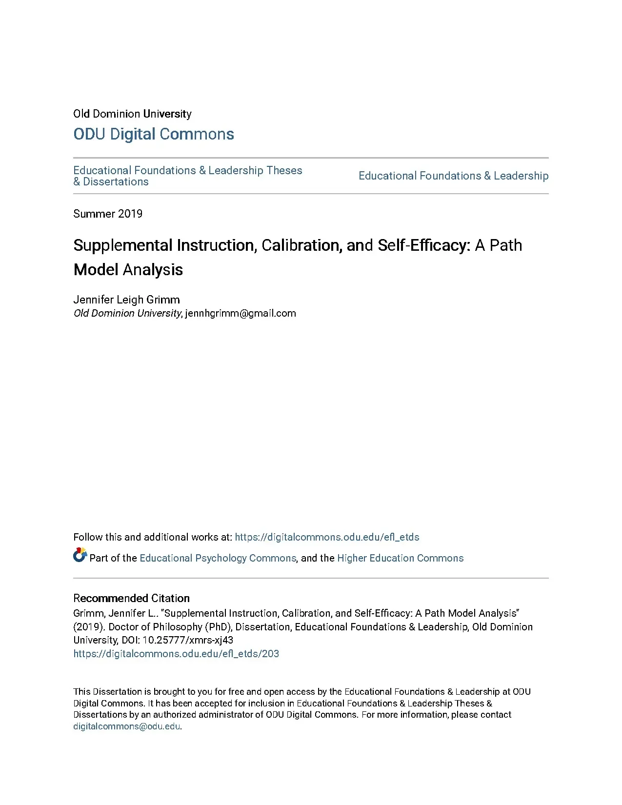 Supplemental instruction calibration and self efficacy a pat