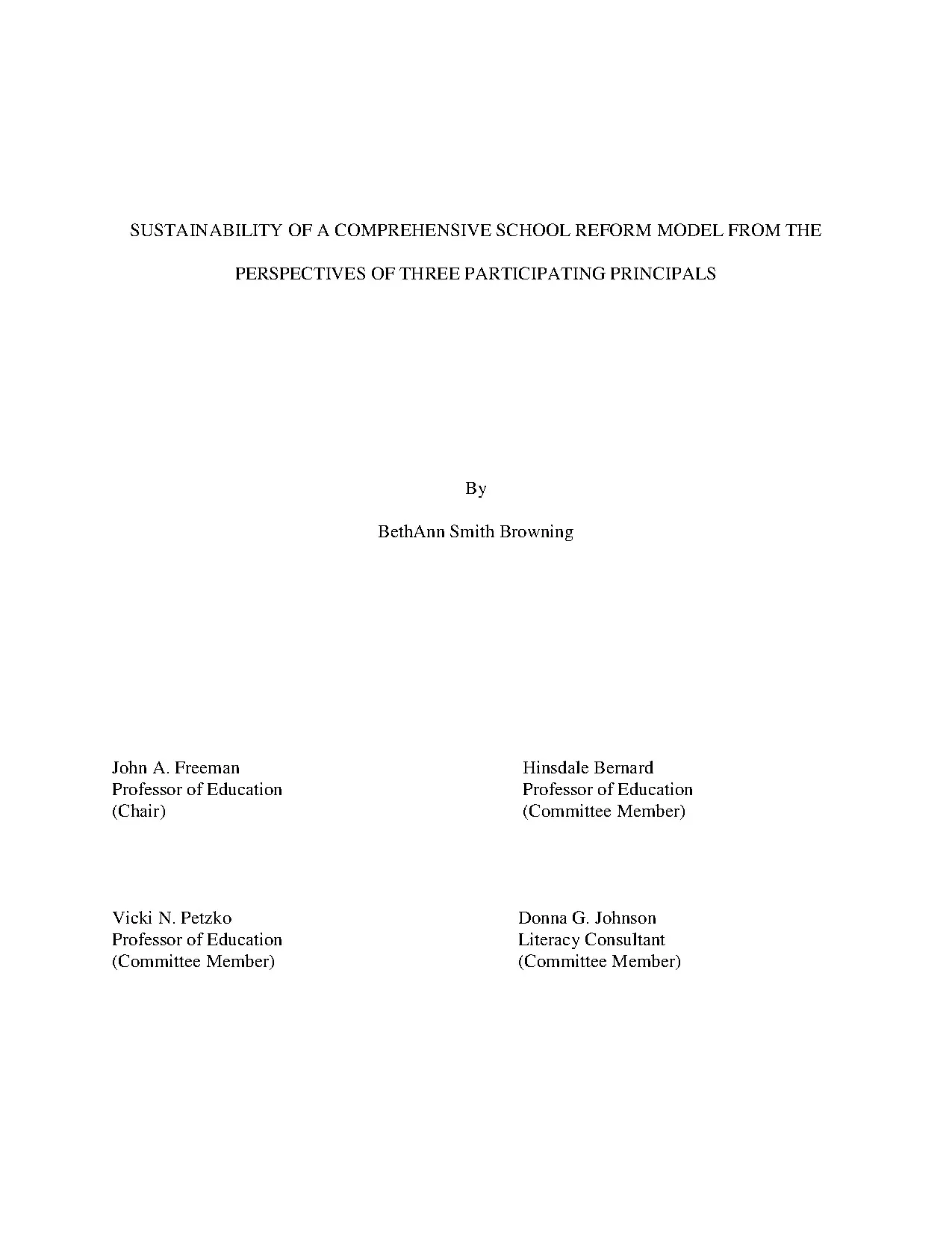 Sustainability of a comprehensive school reform model from t