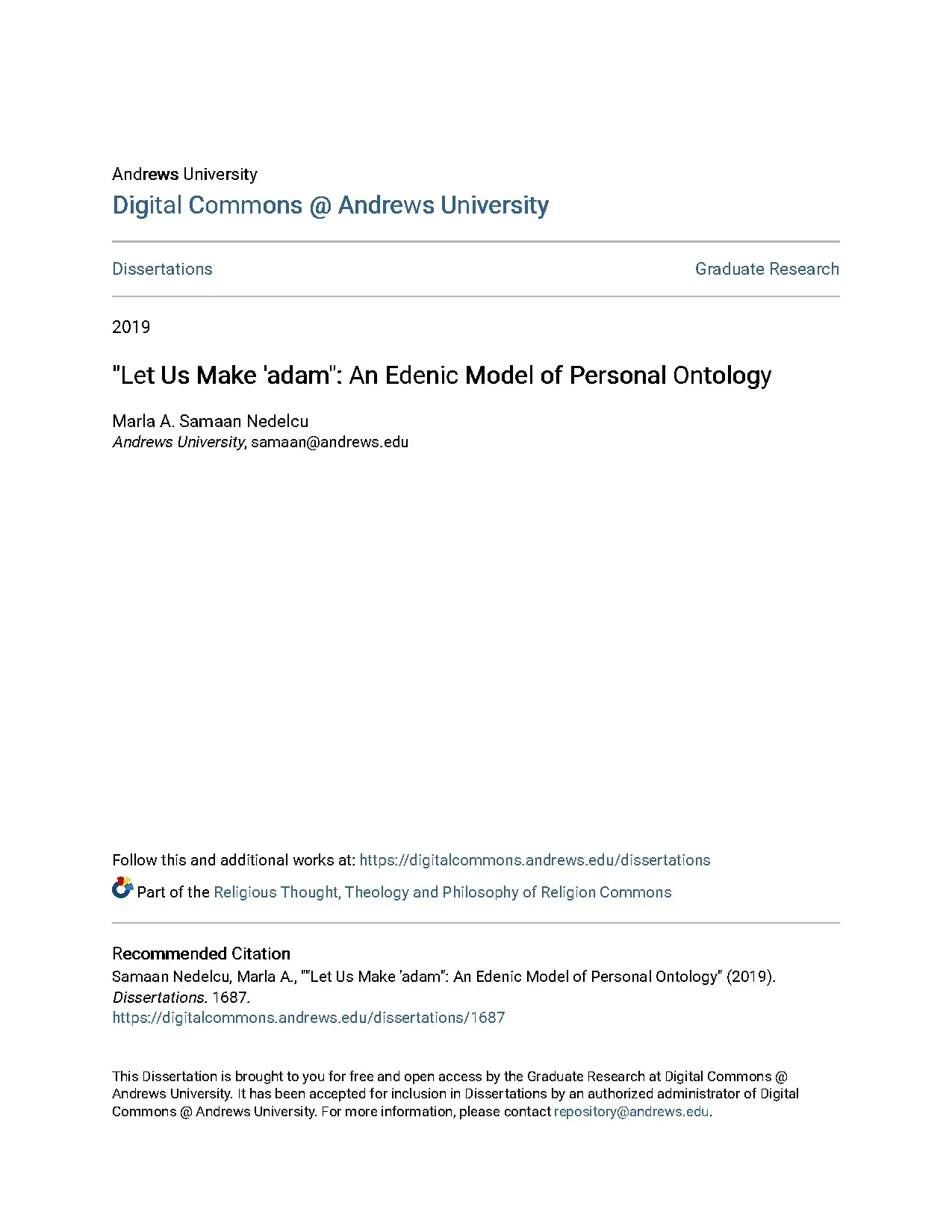 Let us make adam an edenic model of personal ontology