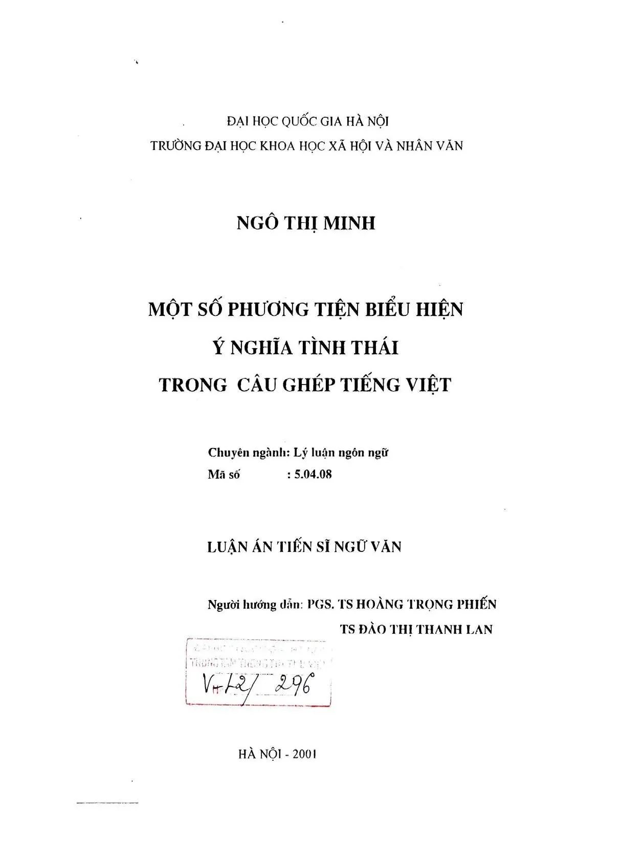 Luận án tiến sĩ một số phương tiện biểu hiện ý nghĩa tình th