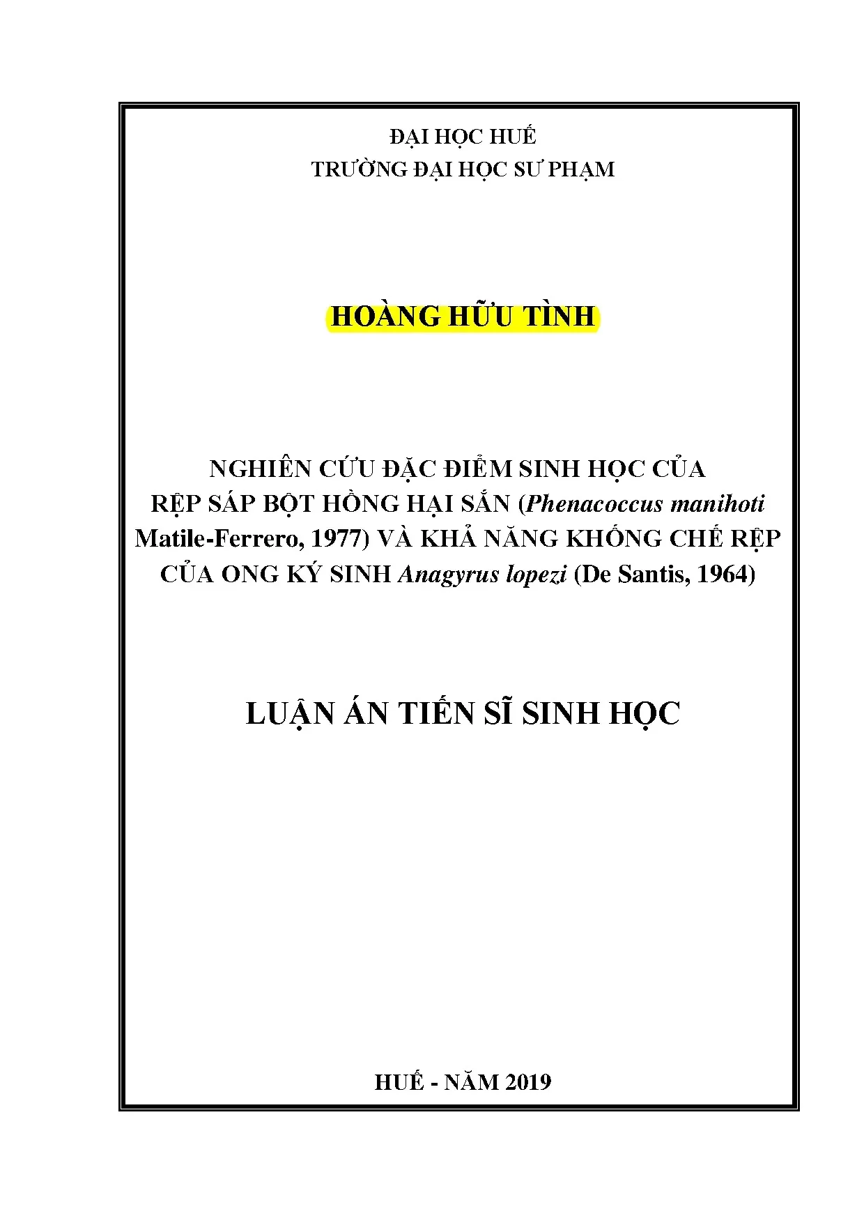 Nghiên cứu rệp sáp hồng hại sắn và ong ký sinh Anagyrus lopezi