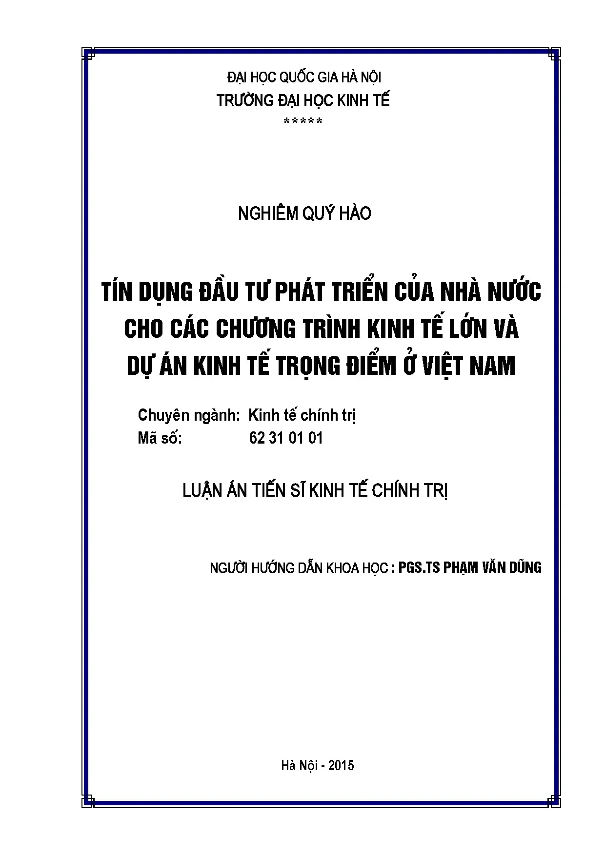 Tín dụng đầu tư phát triển Nhà nước cho dự án trọng điểm Việt Nam