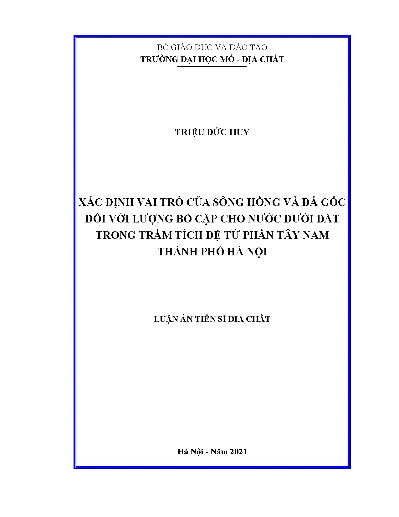 Sông Hồng, đá gốc và bổ cập nước dưới đất Hà Nội