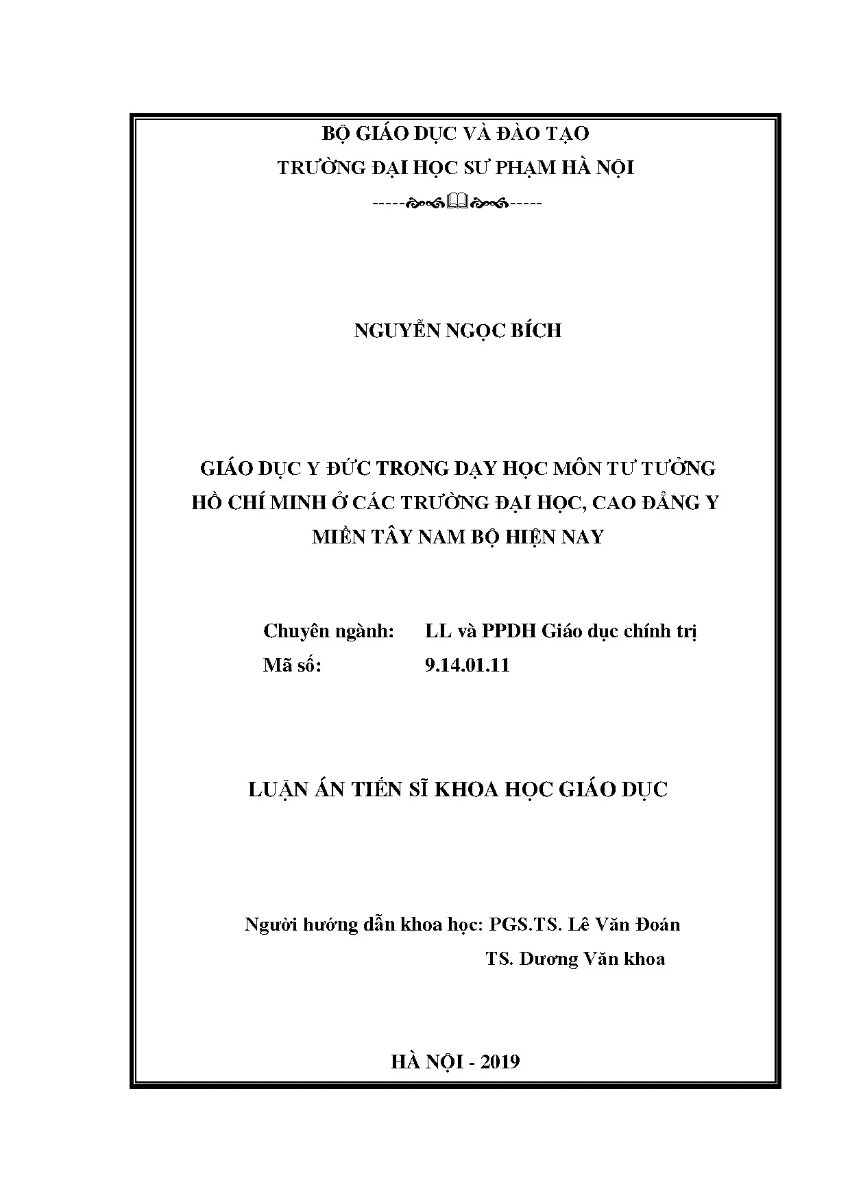Luận án tiến sĩ giáo dục y đức trong dạy học môn tư tưởng hồ