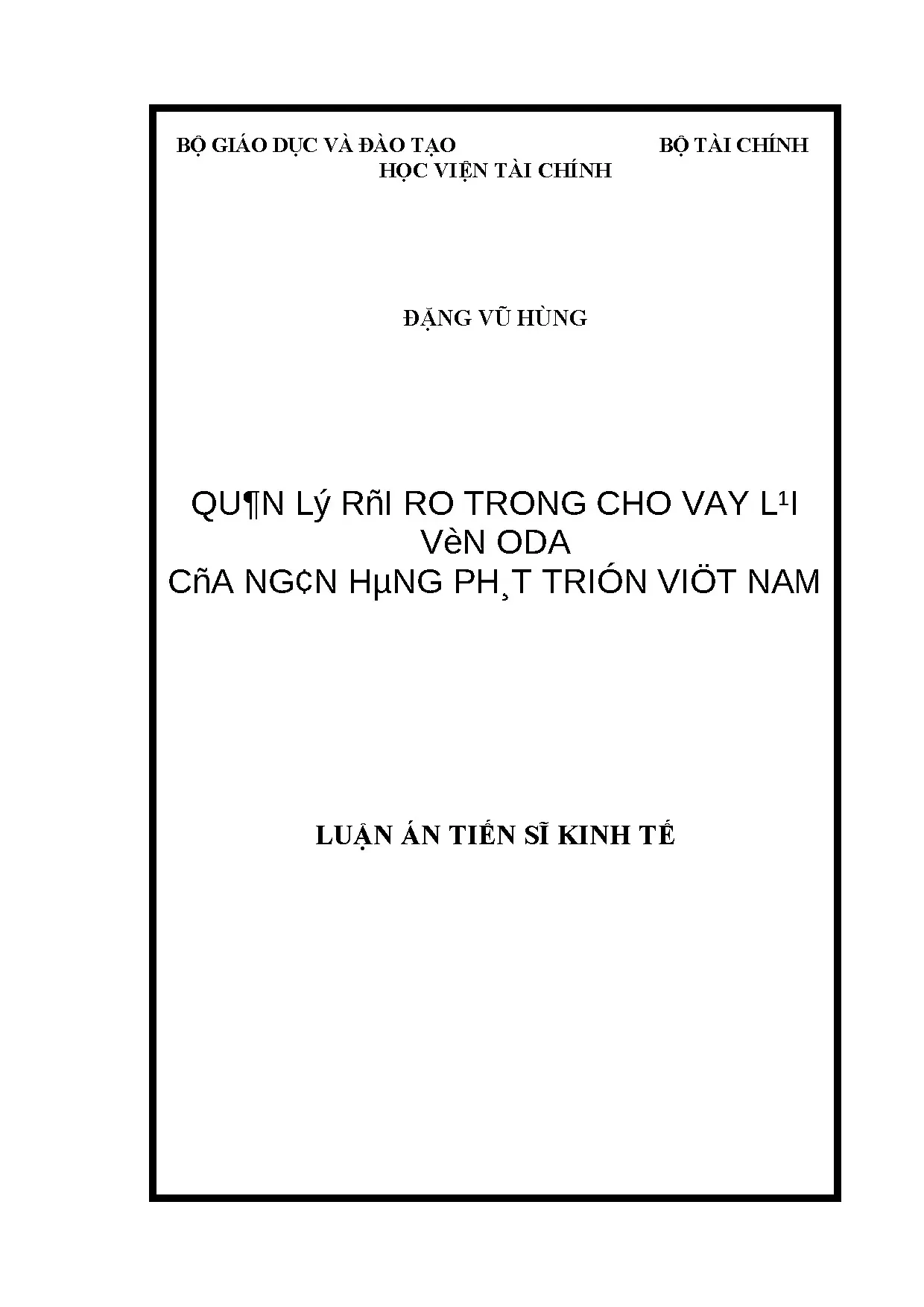 Quản lý Rủi ro Cho Vay Lại Vốn ODA Ngân hàng Phát triển Việt Nam