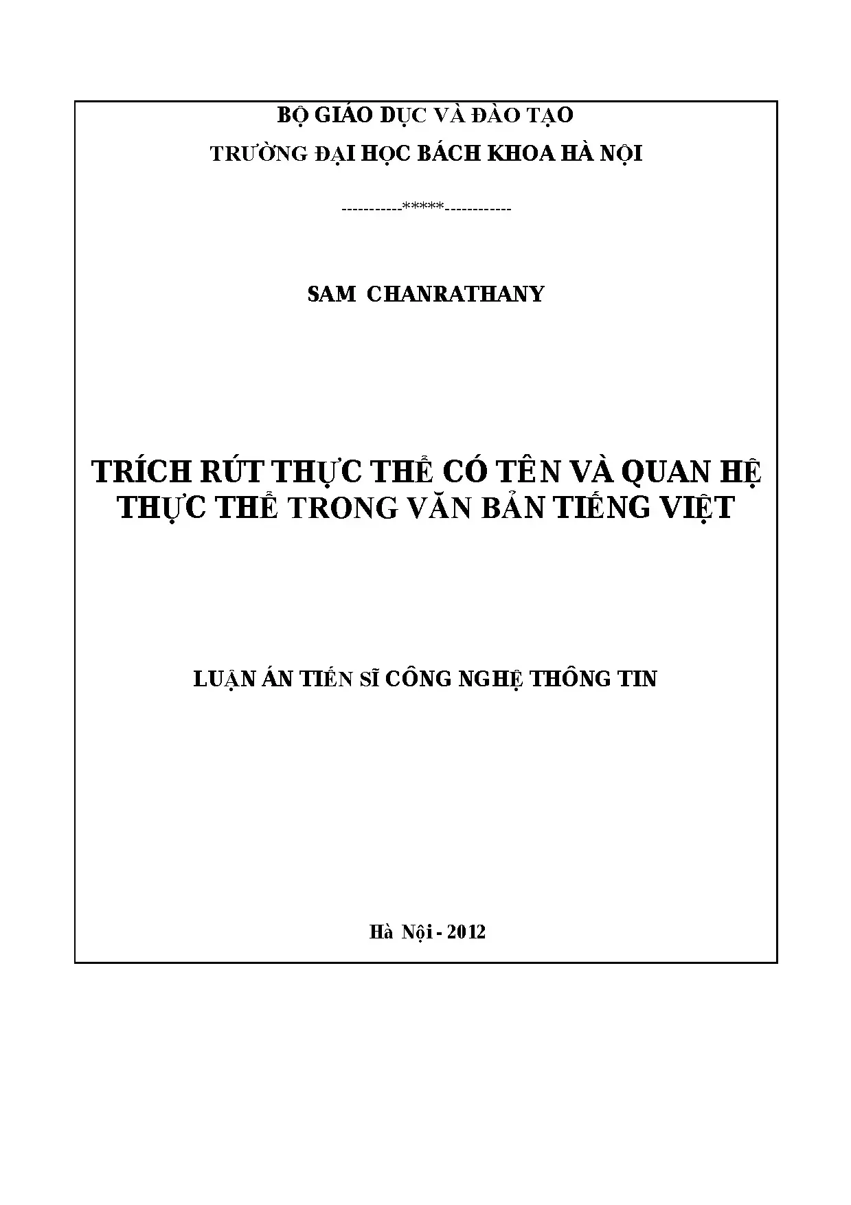 Trích rút thực thể và quan hệ trong văn bản tiếng Việt