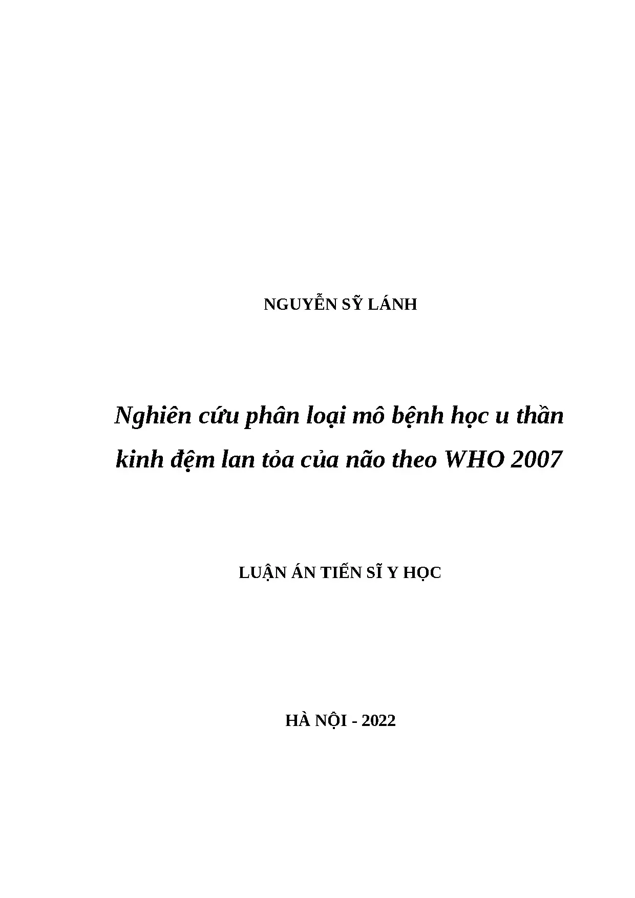 Phân loại mô bệnh học u não lan tỏa theo WHO 2007