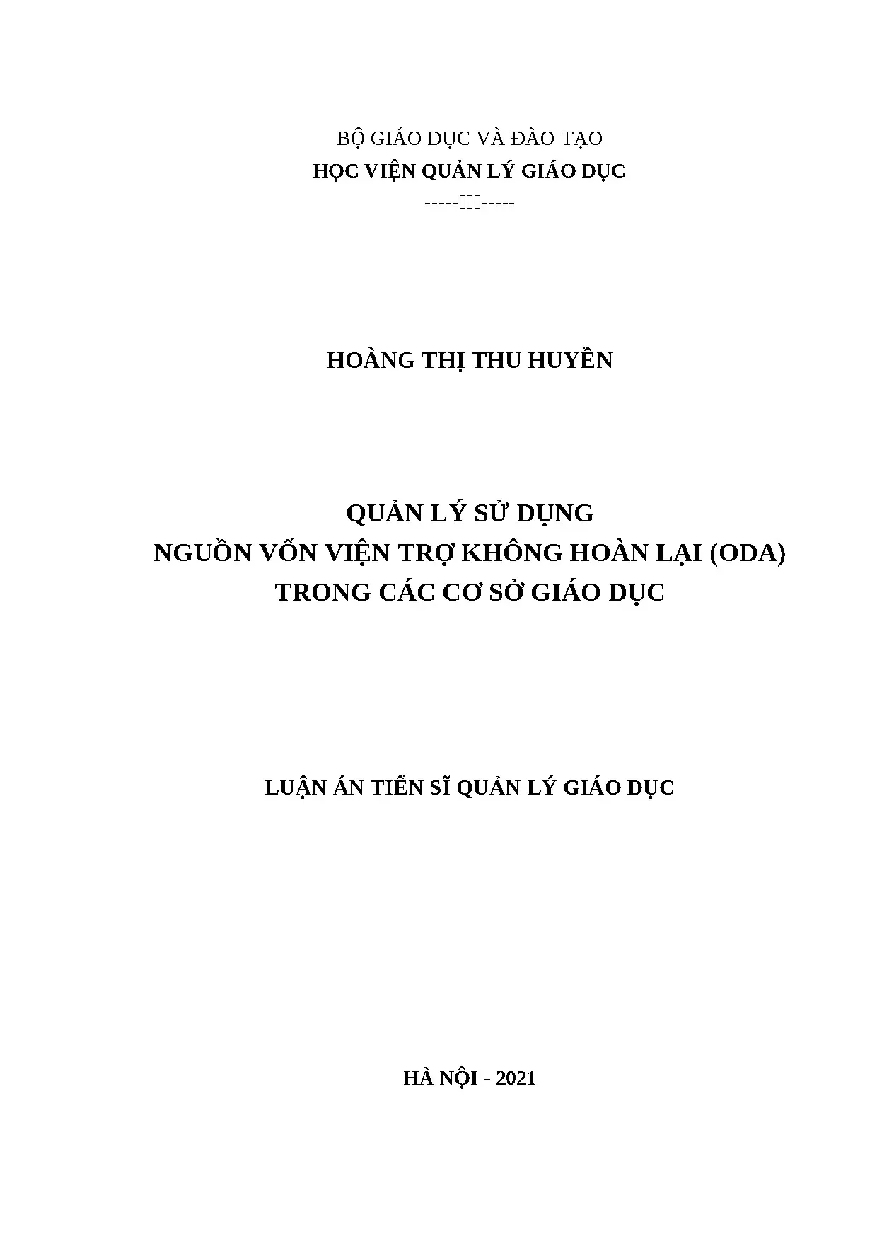 Luận án tiến sỹ quản lý sử dụng nguồn vốn viện trợ không hoà