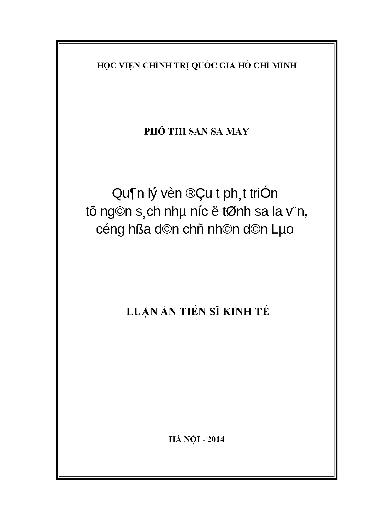 Nghiên cứu quản lý vốn đầu tư phát triển tỉnh Sa La Văn