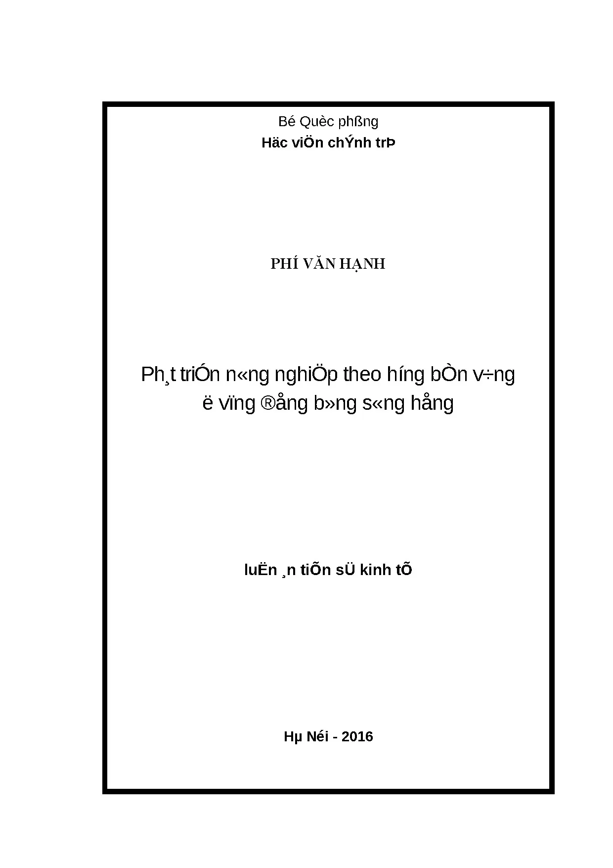 Luận án tiến sĩ kinh tế phát triển nông nghiệp theo hướng bề