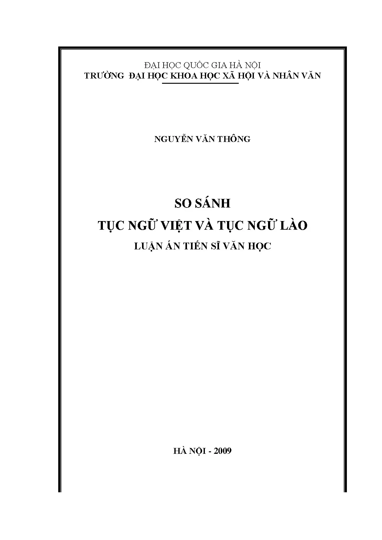 So sánh tục ngữ Việt Nam và Lào: Luận án Tiến sĩ
