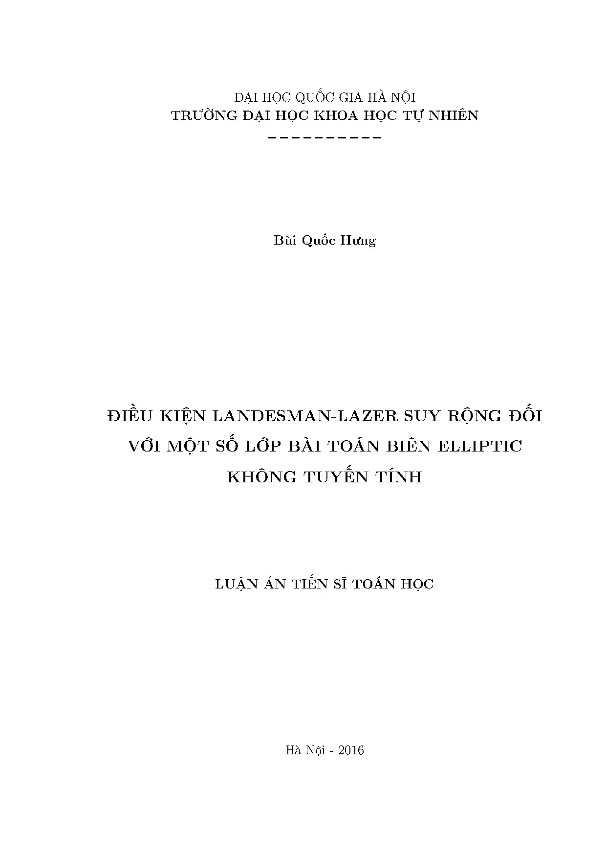 Điều kiện Landesman-Lazer suy rộng cho bài toán biên elliptic