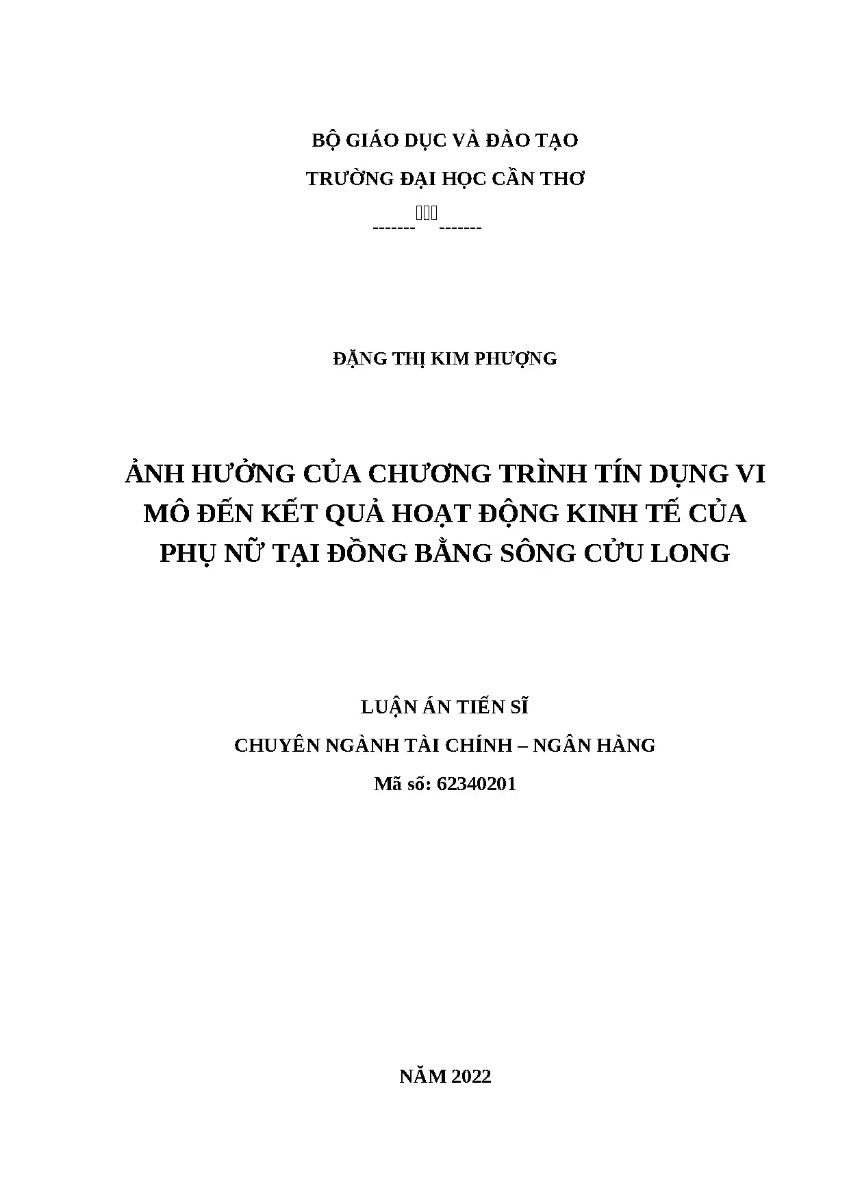 Tín dụng vi mô & kinh tế phụ nữ ĐBSCL
