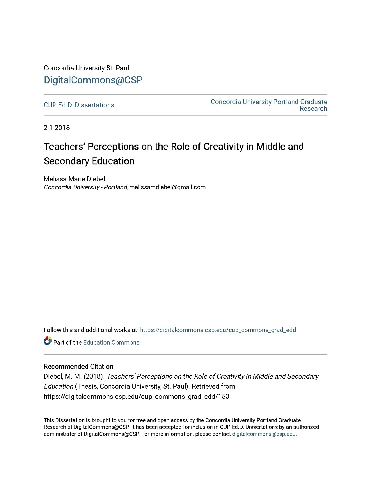 Teachers perceptions on the role of creativity in middle and