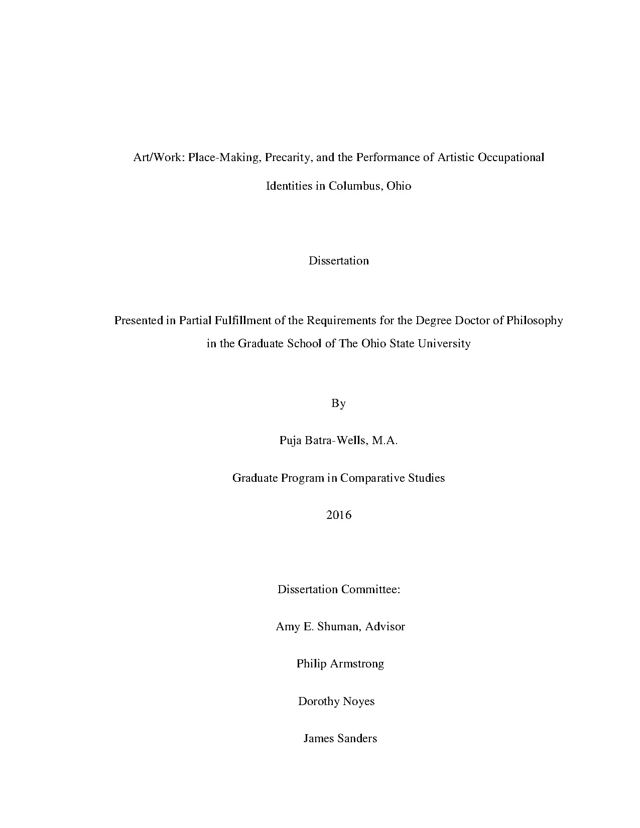 Dissertation draft puja batra wells 2016