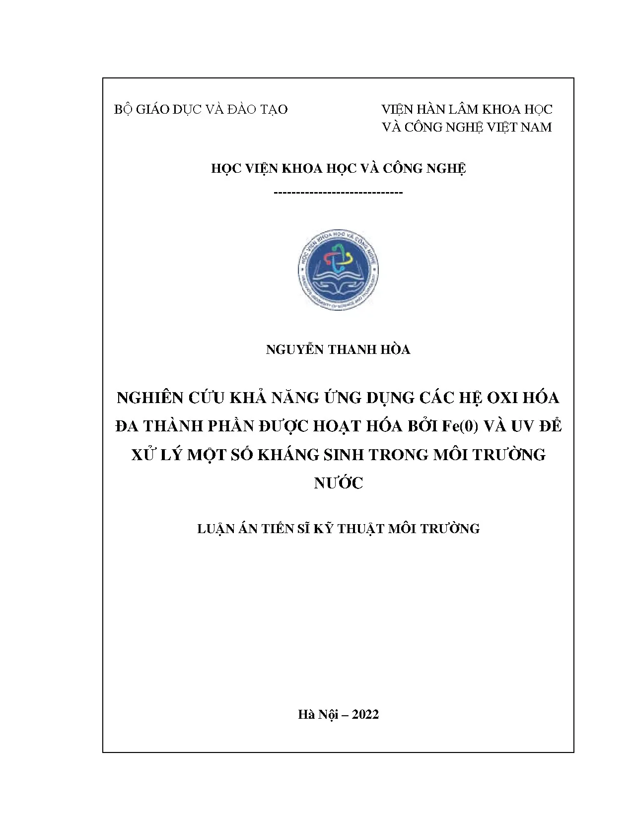 Xử lý kháng sinh trong nước bằng hệ oxy hóa Fe(0) và UV
