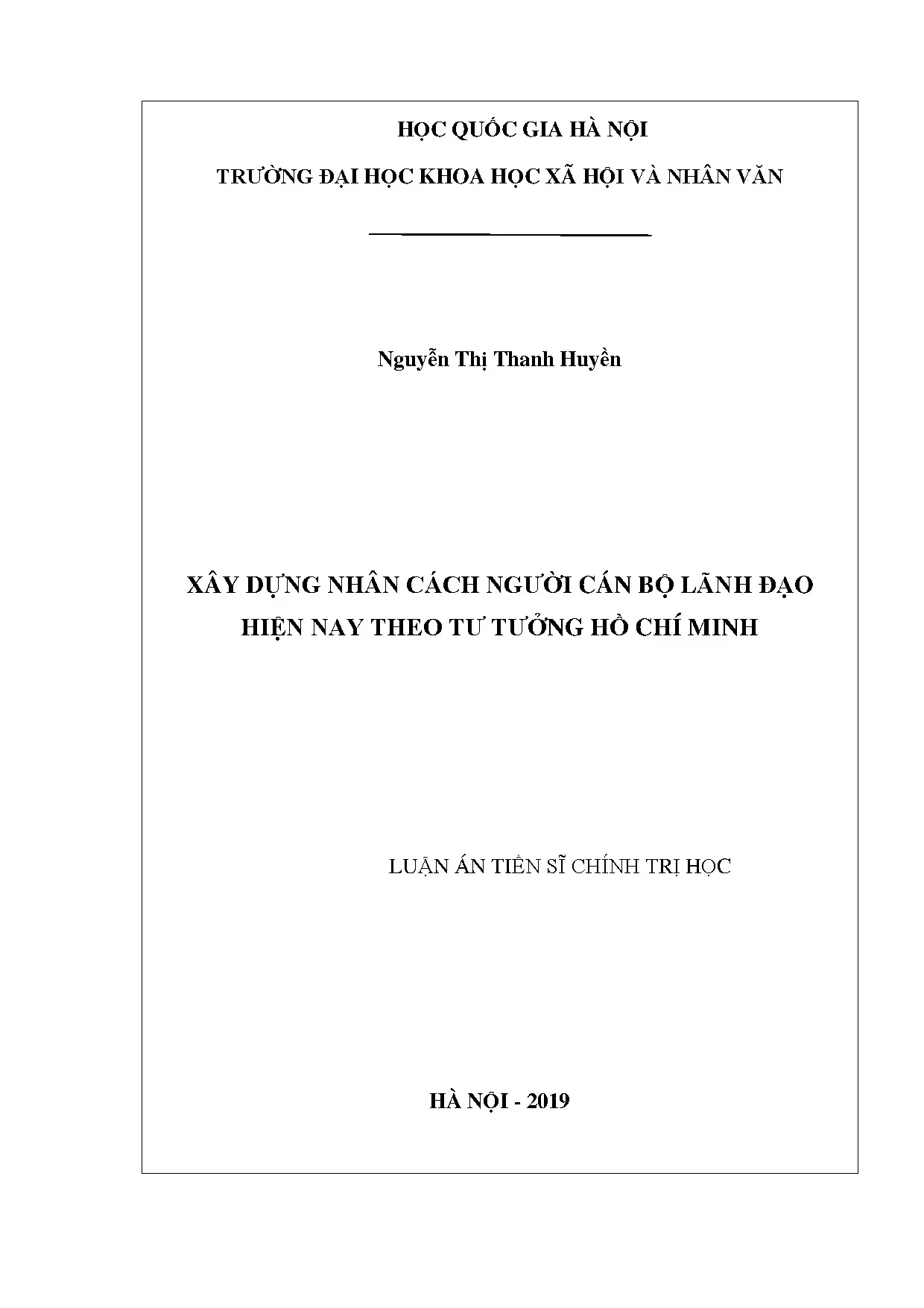 Luận án tiến sĩ xây dựng nhân cách người cán bộ lãnh đạo hiệ
