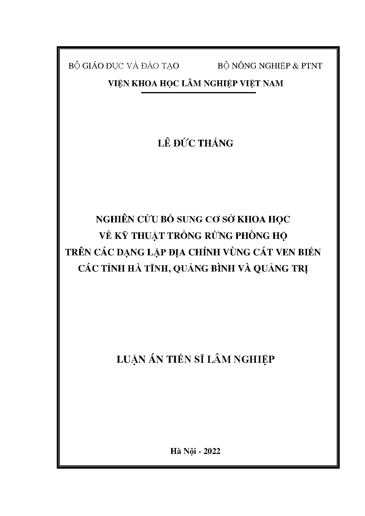 Kỹ thuật trồng rừng phòng hộ vùng cát ven biển Hà Tĩnh, Quảng Bình, Quảng Trị