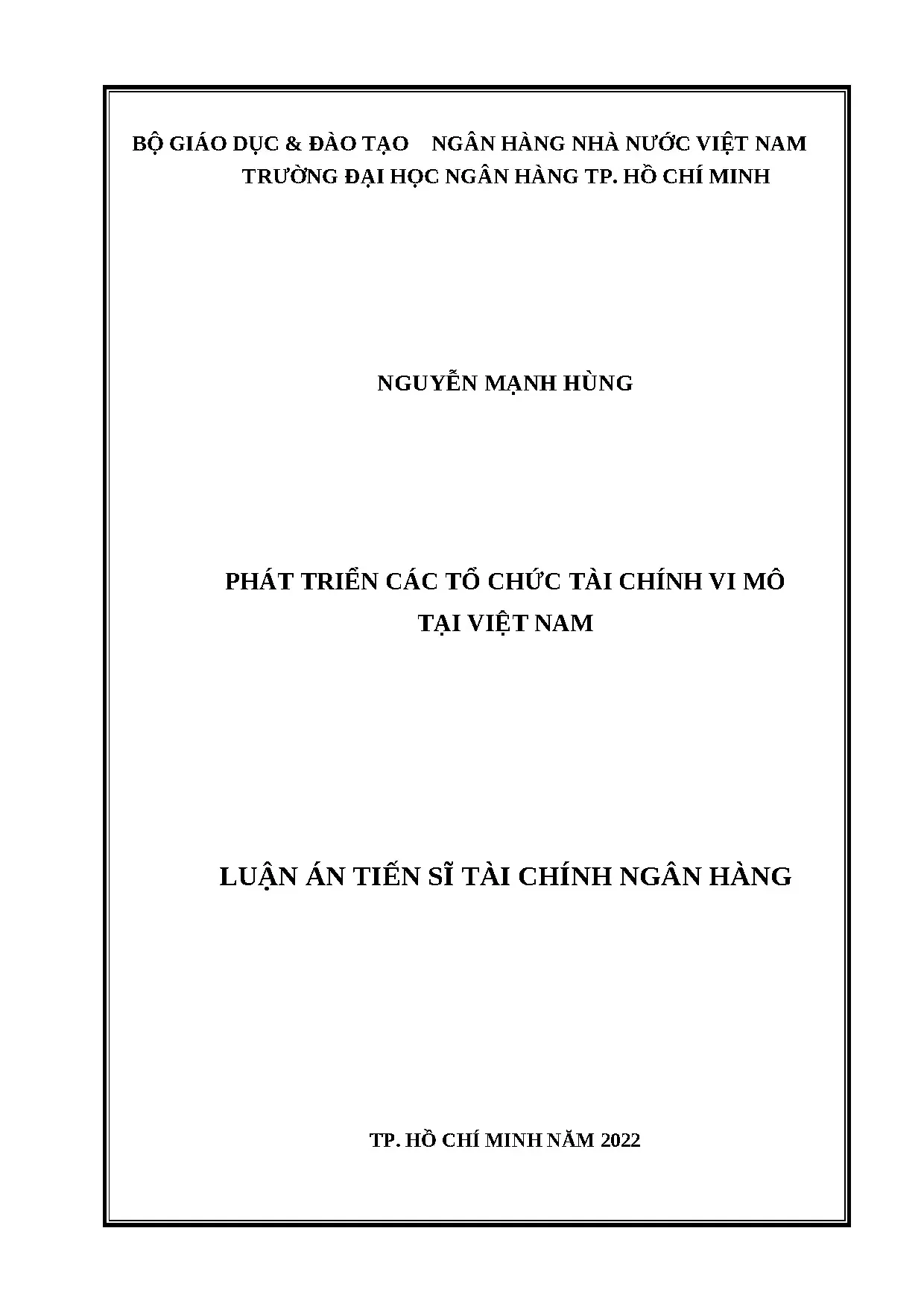 Tài chính vi mô Việt Nam: Phát triển tổ chức và chính sách