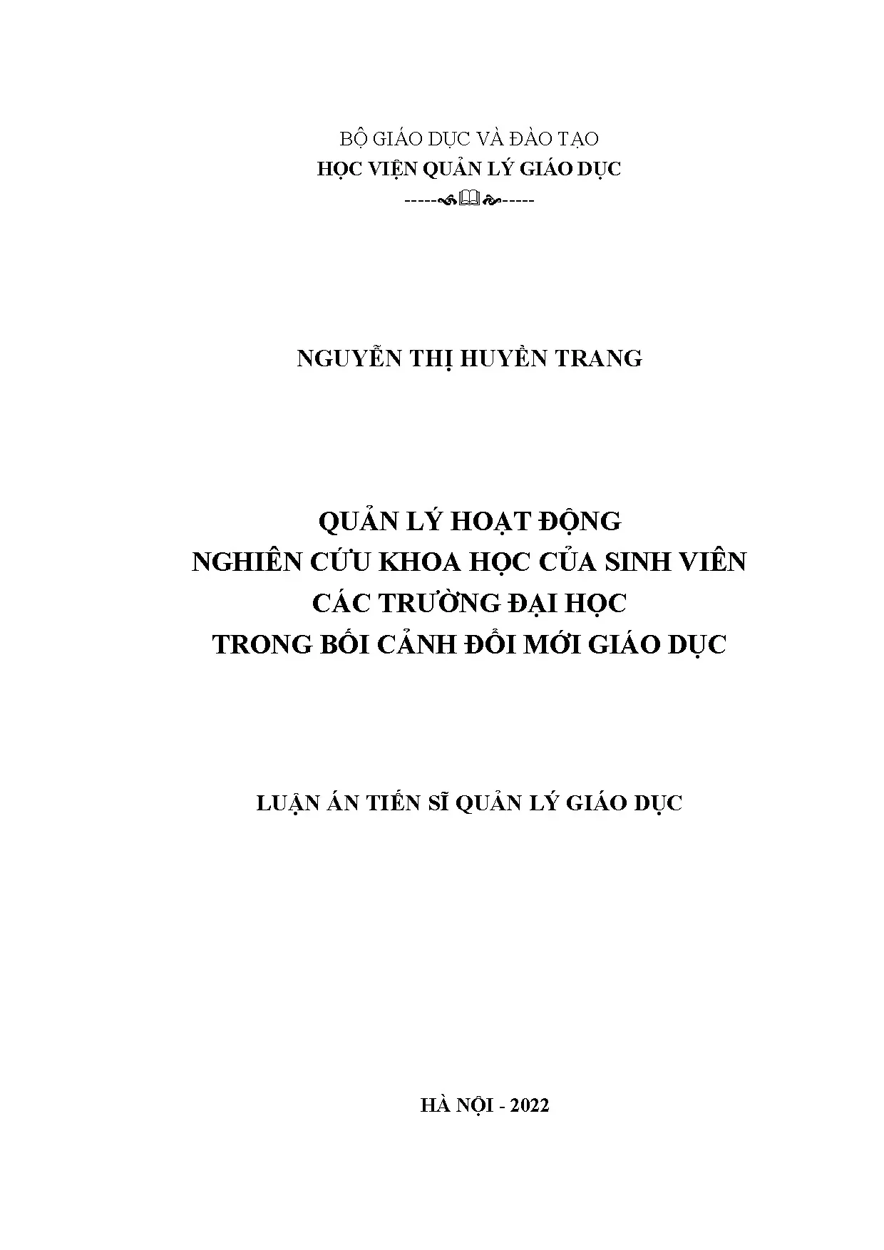 Luận án tiến sĩ quản lý hoạt động nghiên cứu khoa học của si