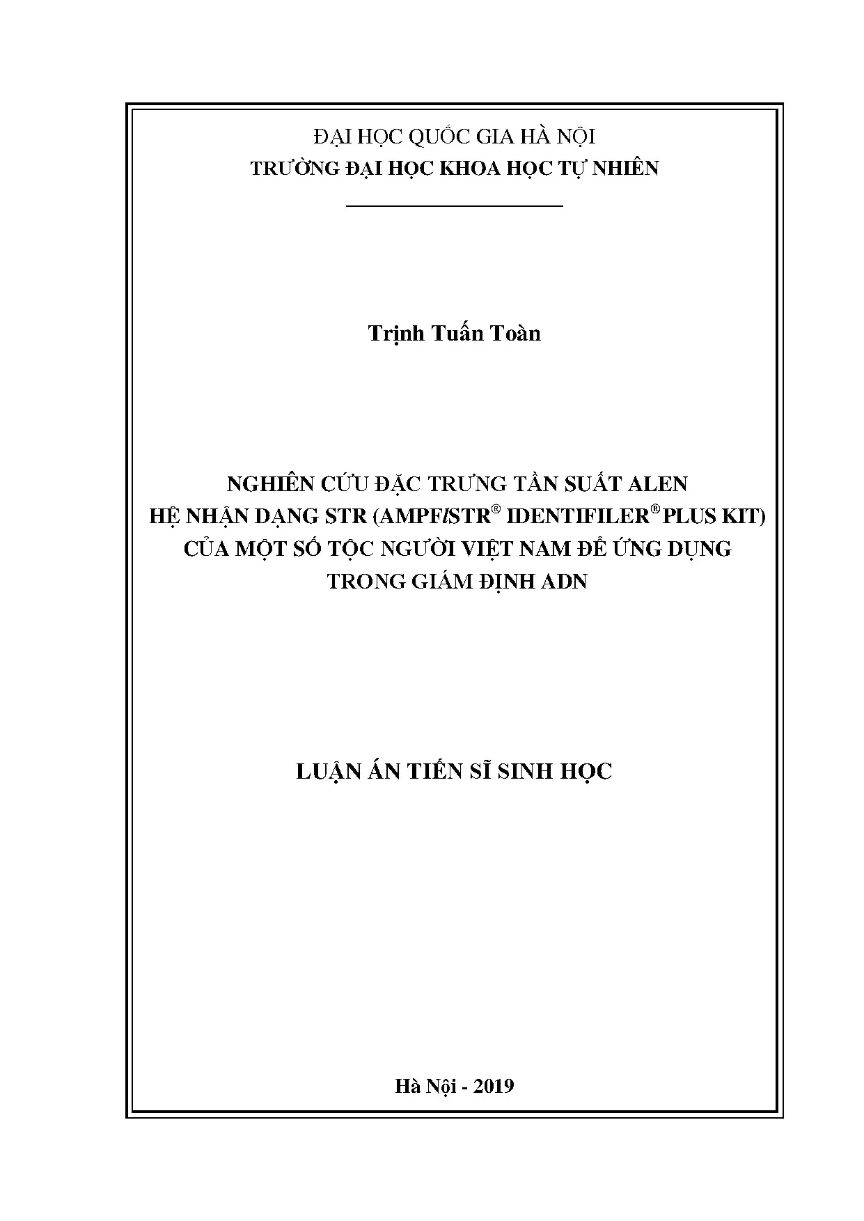 Tần suất alen STR tộc người Việt Nam ứng dụng giám định ADN
