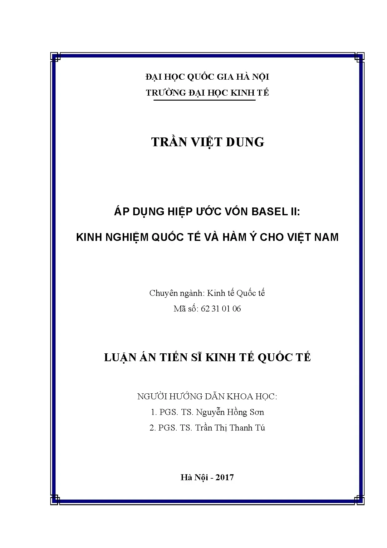 Luận án tiến sĩ áp dụng hiệp ước vốn basel ii kinh nghiệm qu