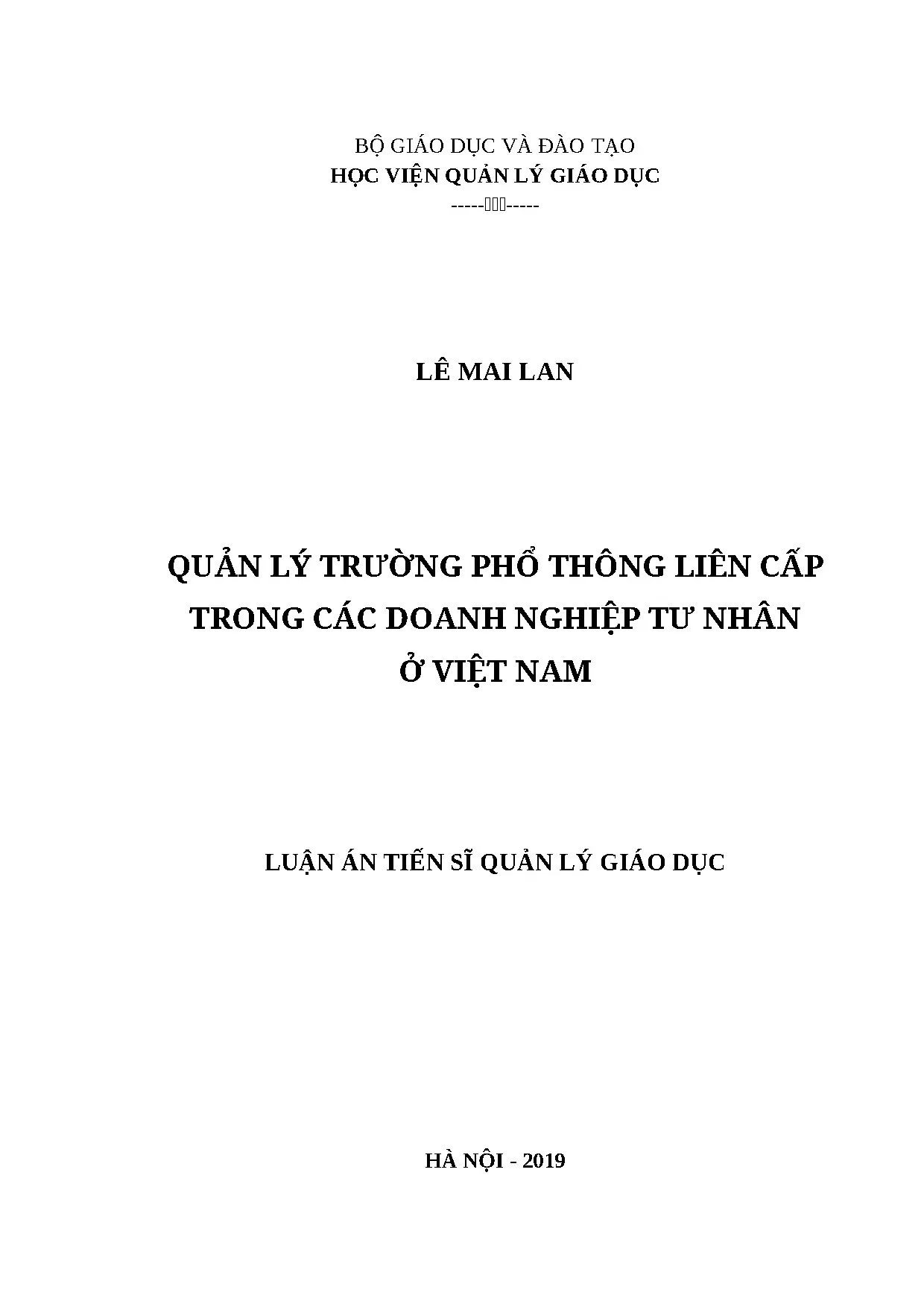Quản lý trường PTLC tư nhân tại Việt Nam