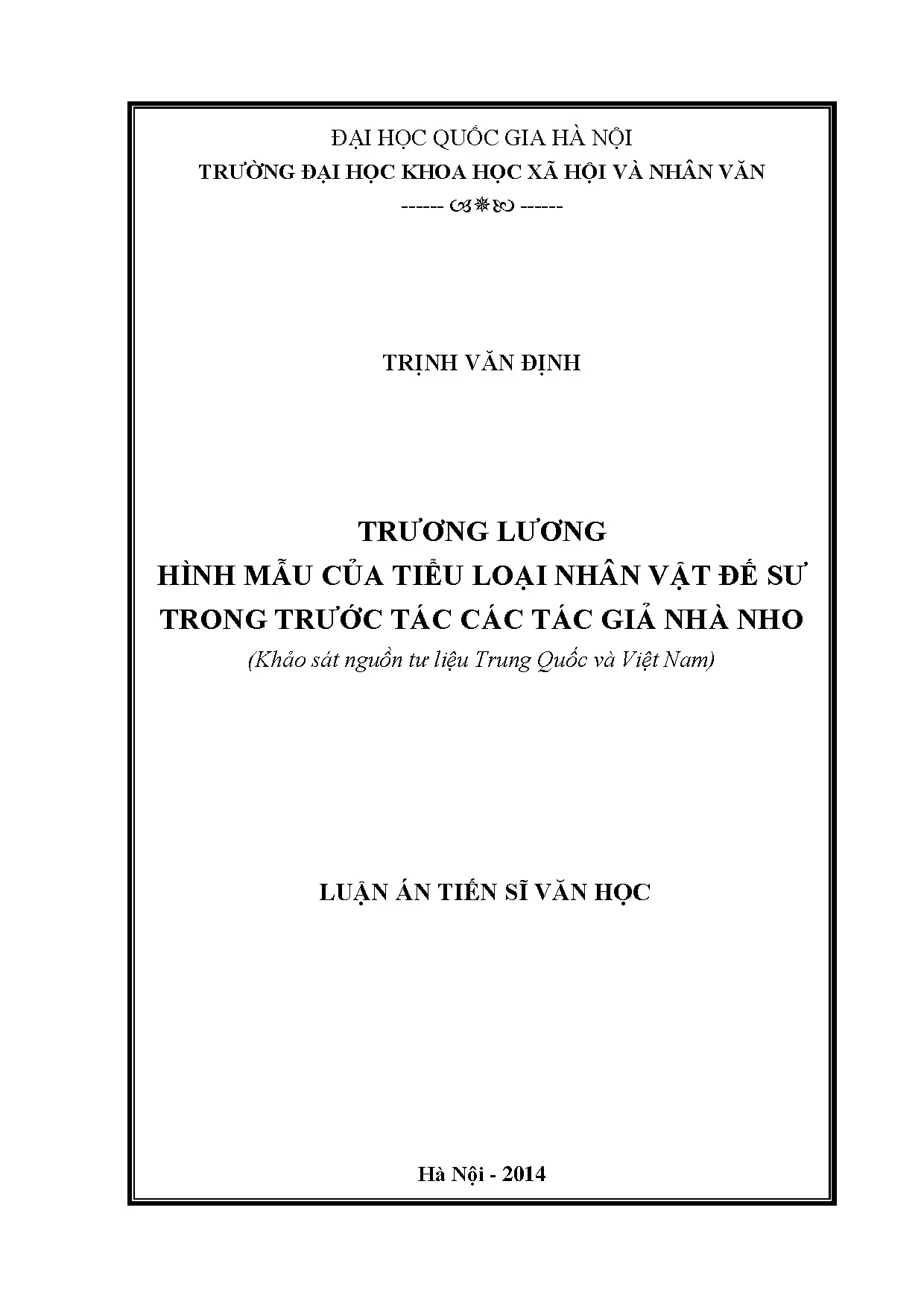 Luận án tiến sĩ trưng lương hình mẫu của tiểu loại nhân vật