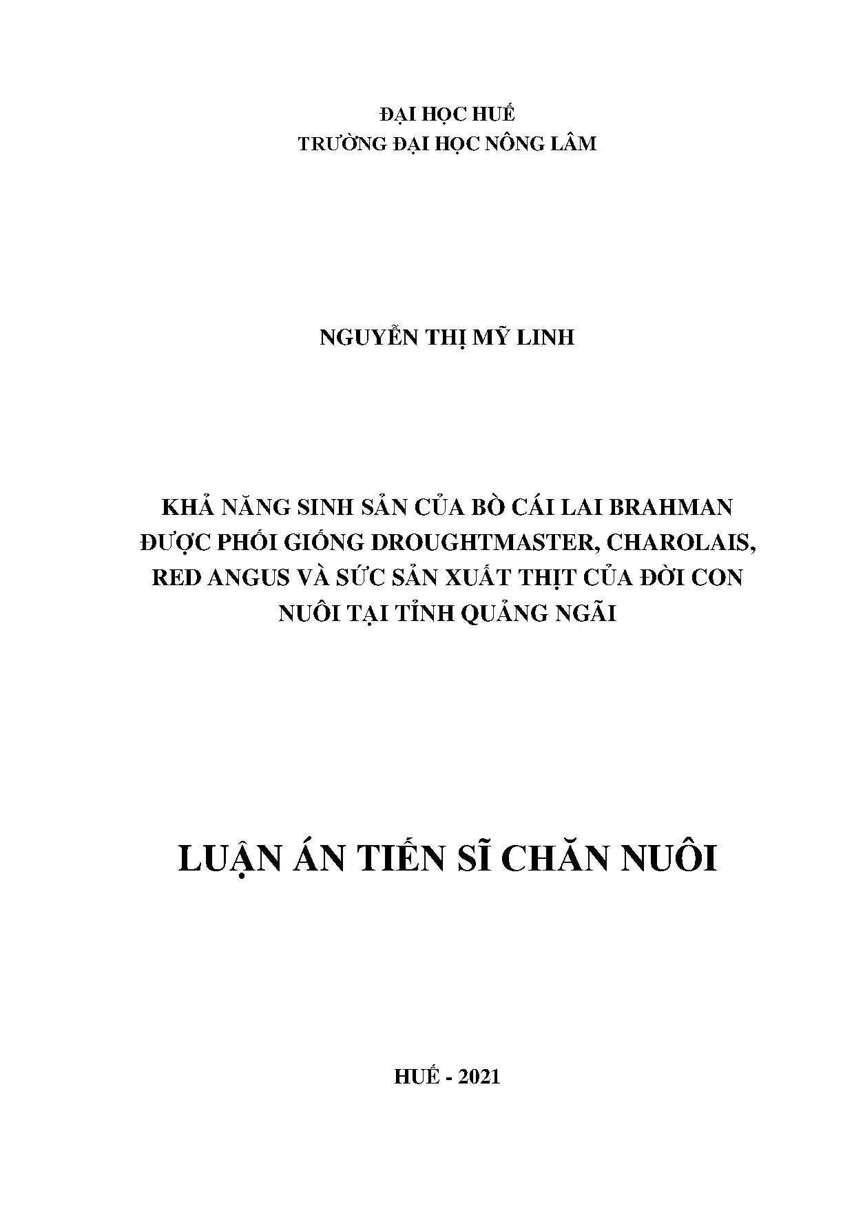 Khả năng sinh sản bò lai Brahman và sức sản xuất thịt con tại Quang Ngai