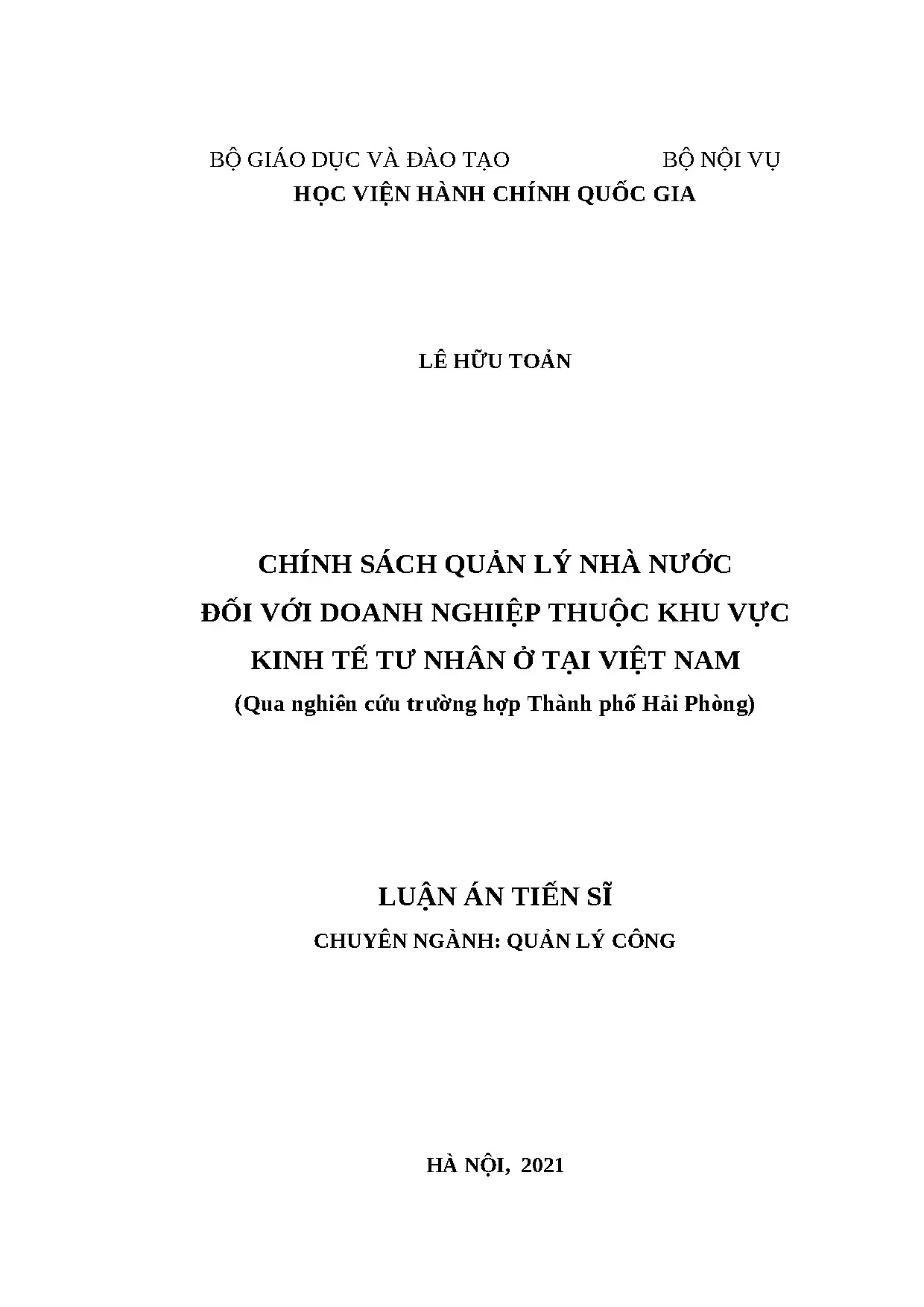 Luận án chính sách quản lý nhà nước đối với các dn thuộc khu