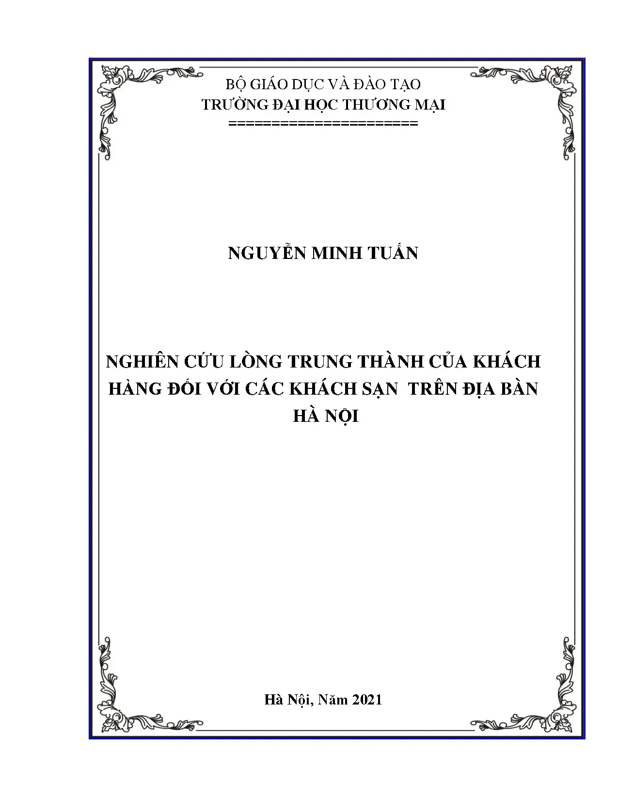 Lòng trung thành của khách hàng tại khách sạn Hà Nội