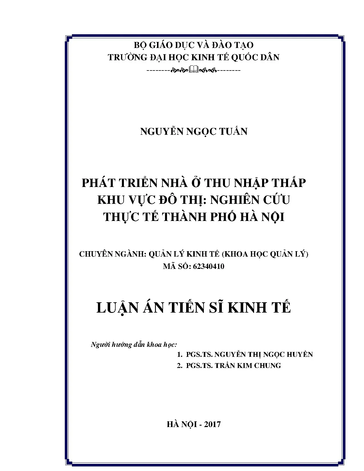 Phát triển nhà ở thu nhập thấp đô thị Hà Nội: Luận án Tiến sĩ
