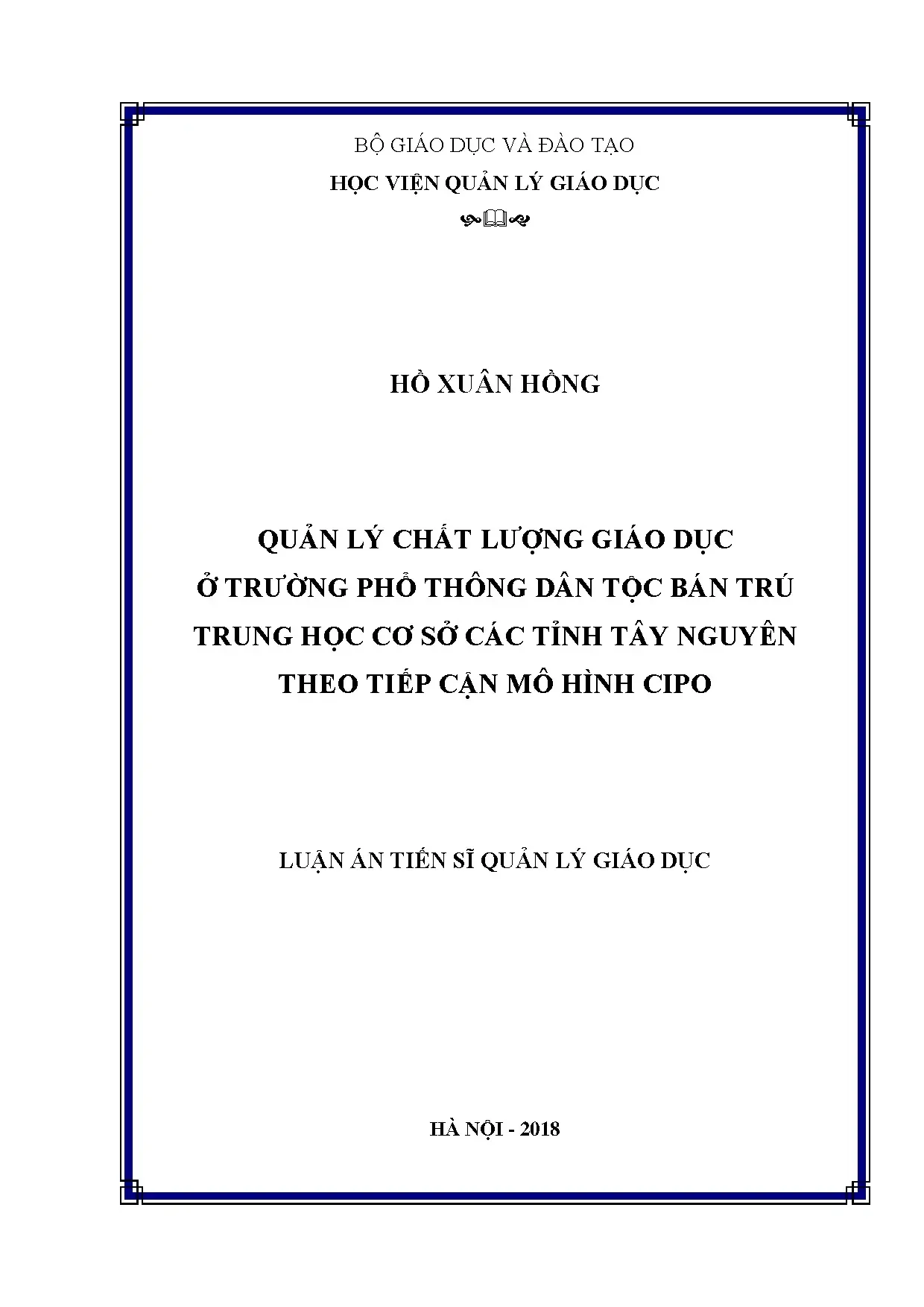Quản lý chất lượng giáo dục trường phổ thông dân tộc bán trú THCS
