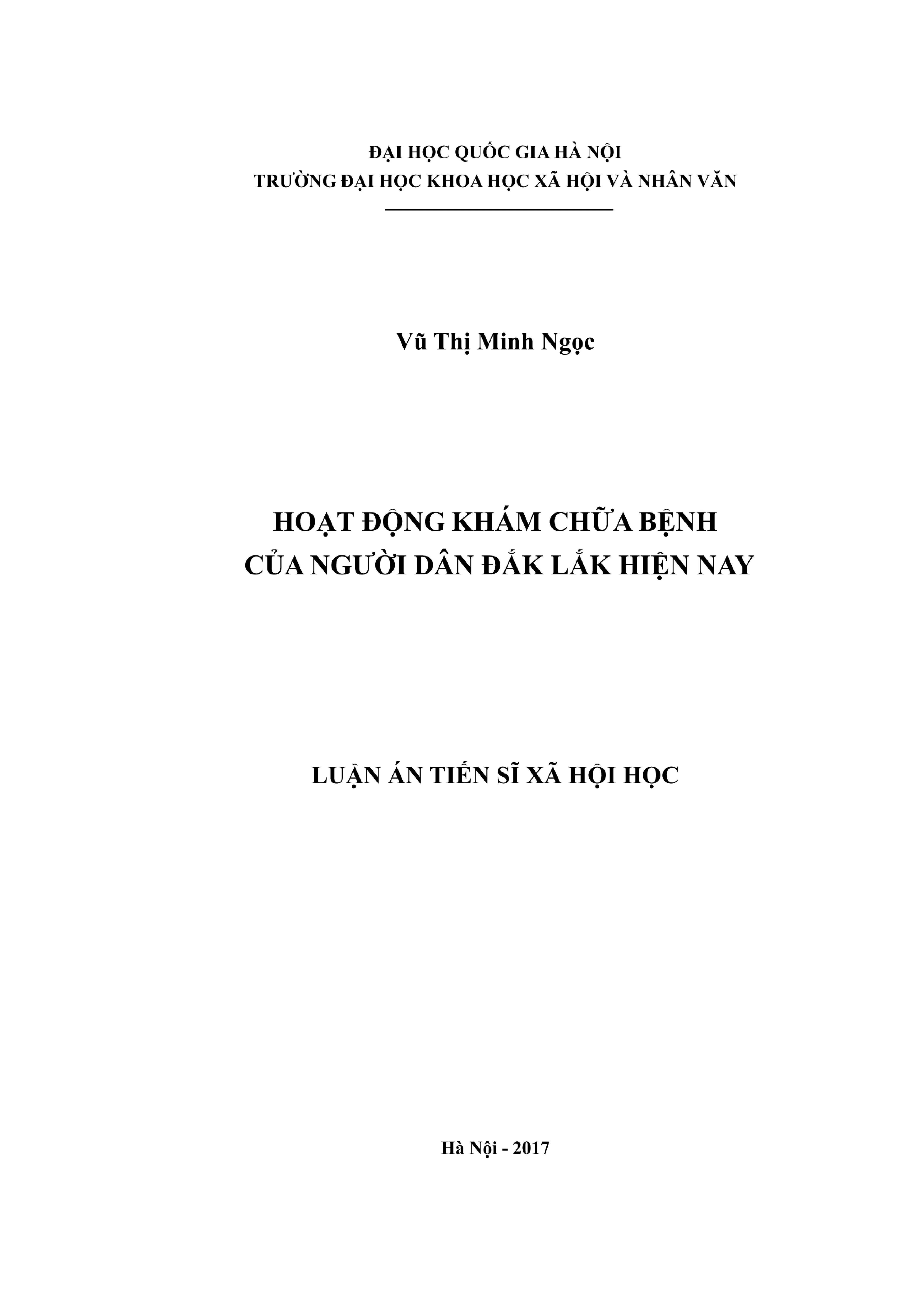 Luận án tiến sĩ xã hội học hoạt động khám chữa bệnh của ngườ