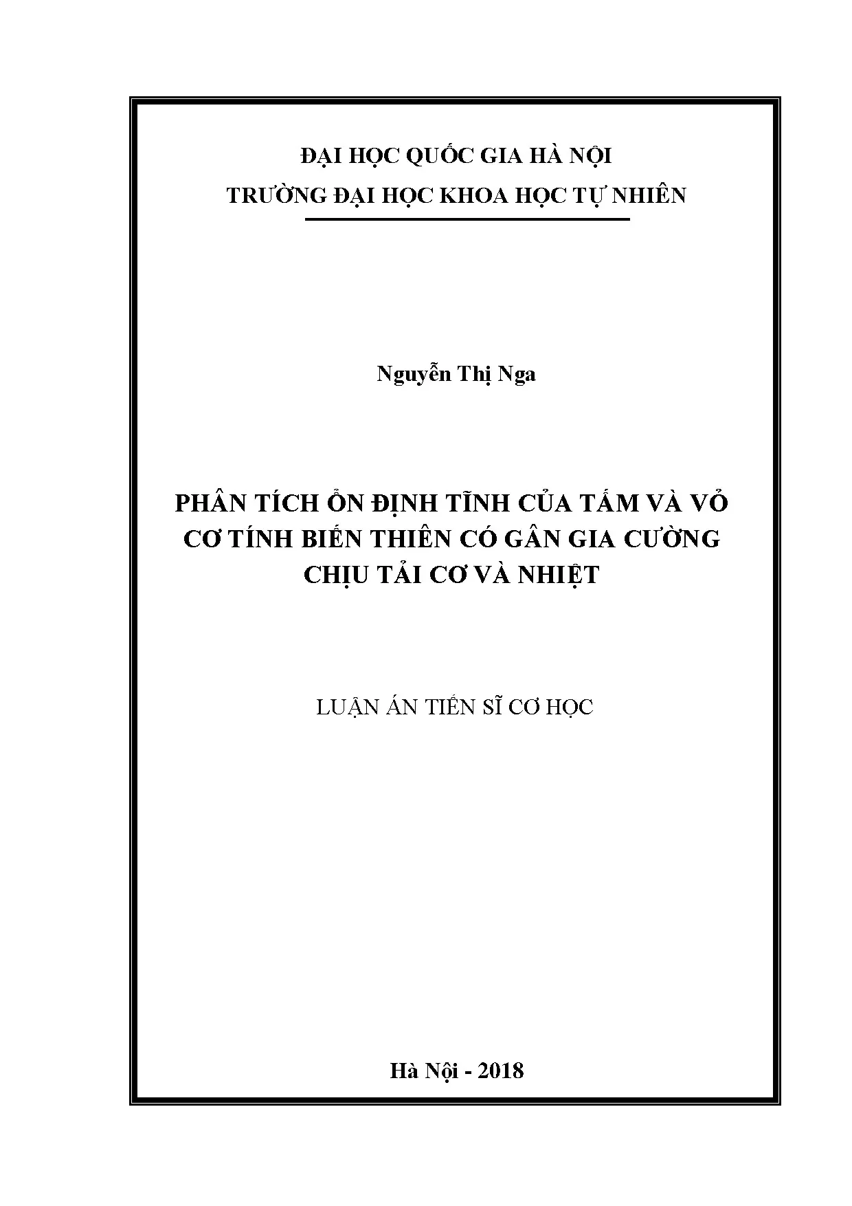 Luận án tiến sĩ phân tích ổn định tĩnh của tấm và vỏ cơ tính