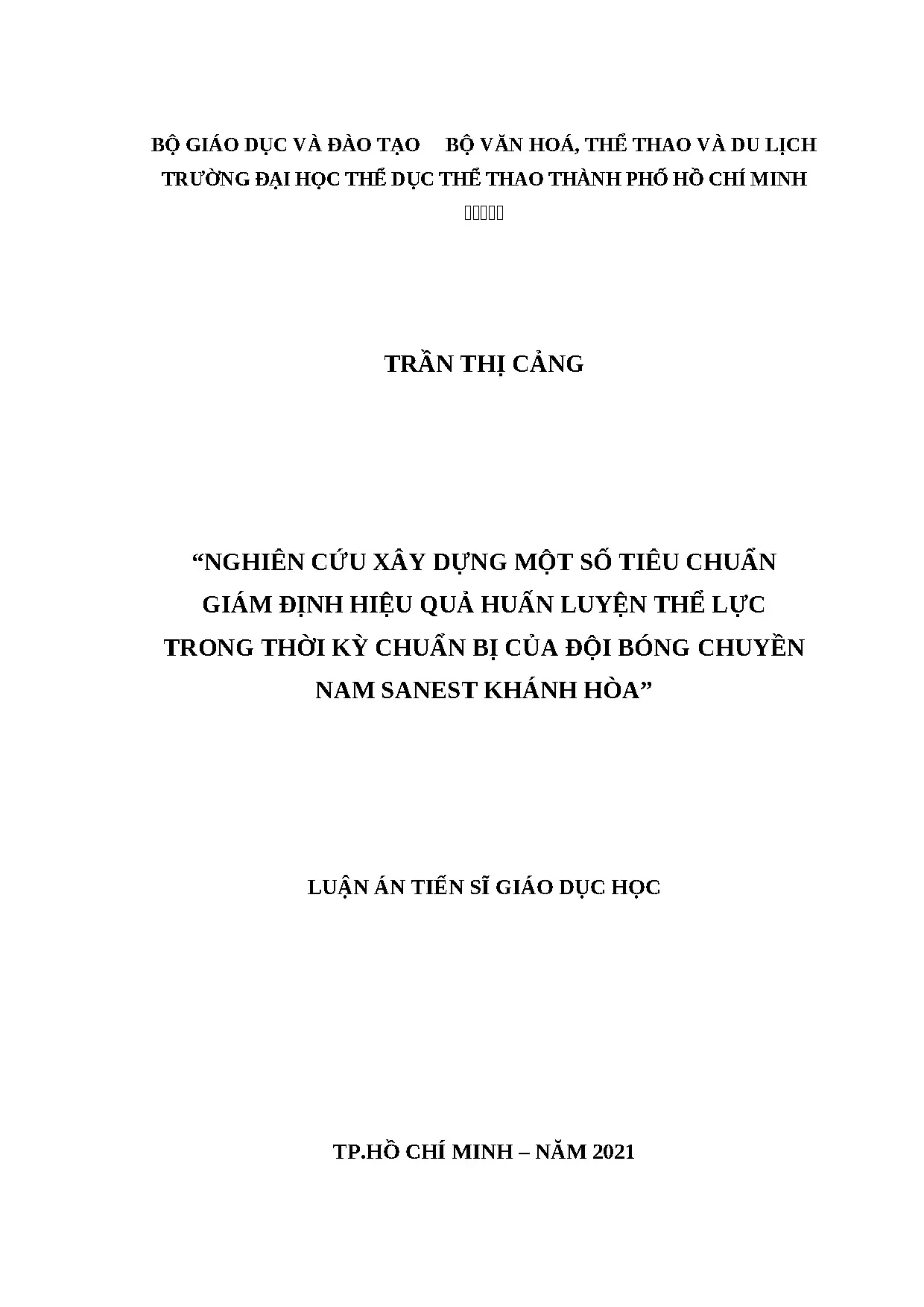 Giám định hiệu quả huấn luyện thể lực đội bóng chuyền Sanest Khánh Hòa