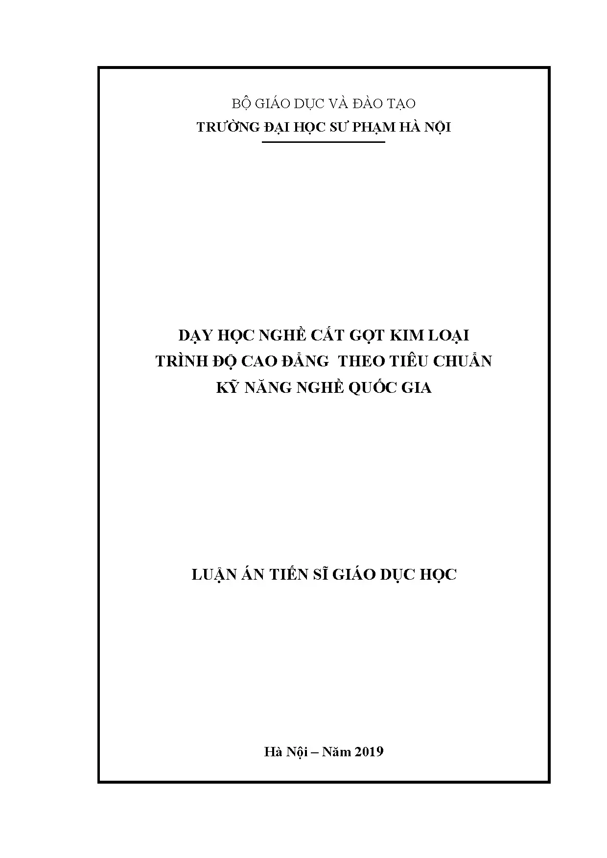 Luận án tiến sĩ dạy học nghề cắt gọt kim loại trình độ cao đ