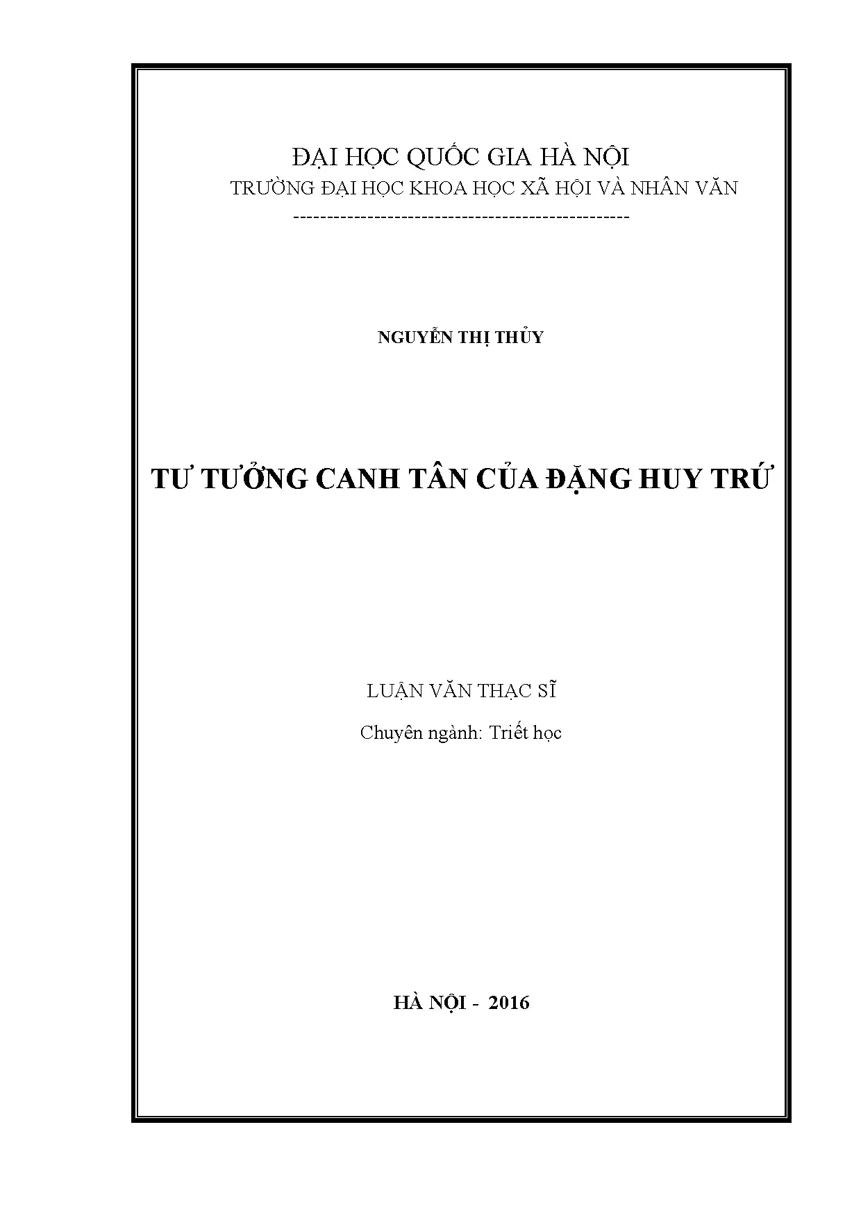 Tư tưởng canh tân của Đặng Huy Trứ: Luận văn Thạc sĩ