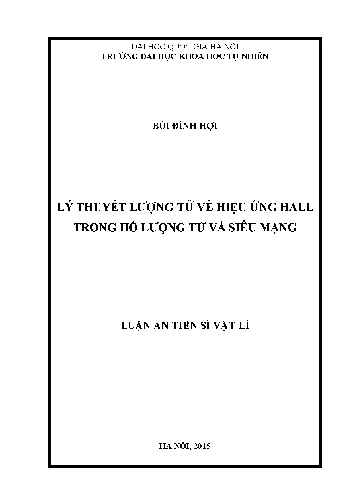 Luận án tiến sĩ lý thuyết lượng tử về hiệu ứng hall trong hố