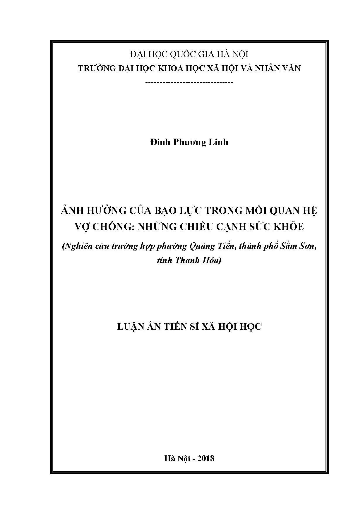 Bạo lực vợ chồng & sức khỏe: Nghiên cứu tại Sầm Sơn, Thanh Hóa