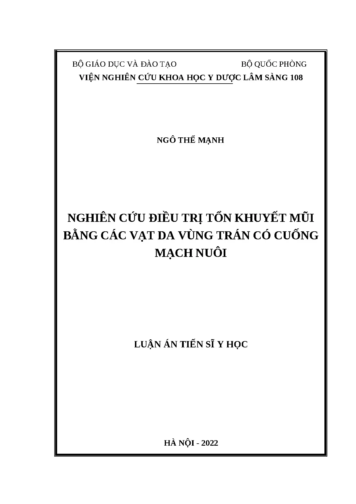 Điều trị tổn khuyết mũi bằng vạt da trán có cuống mạch