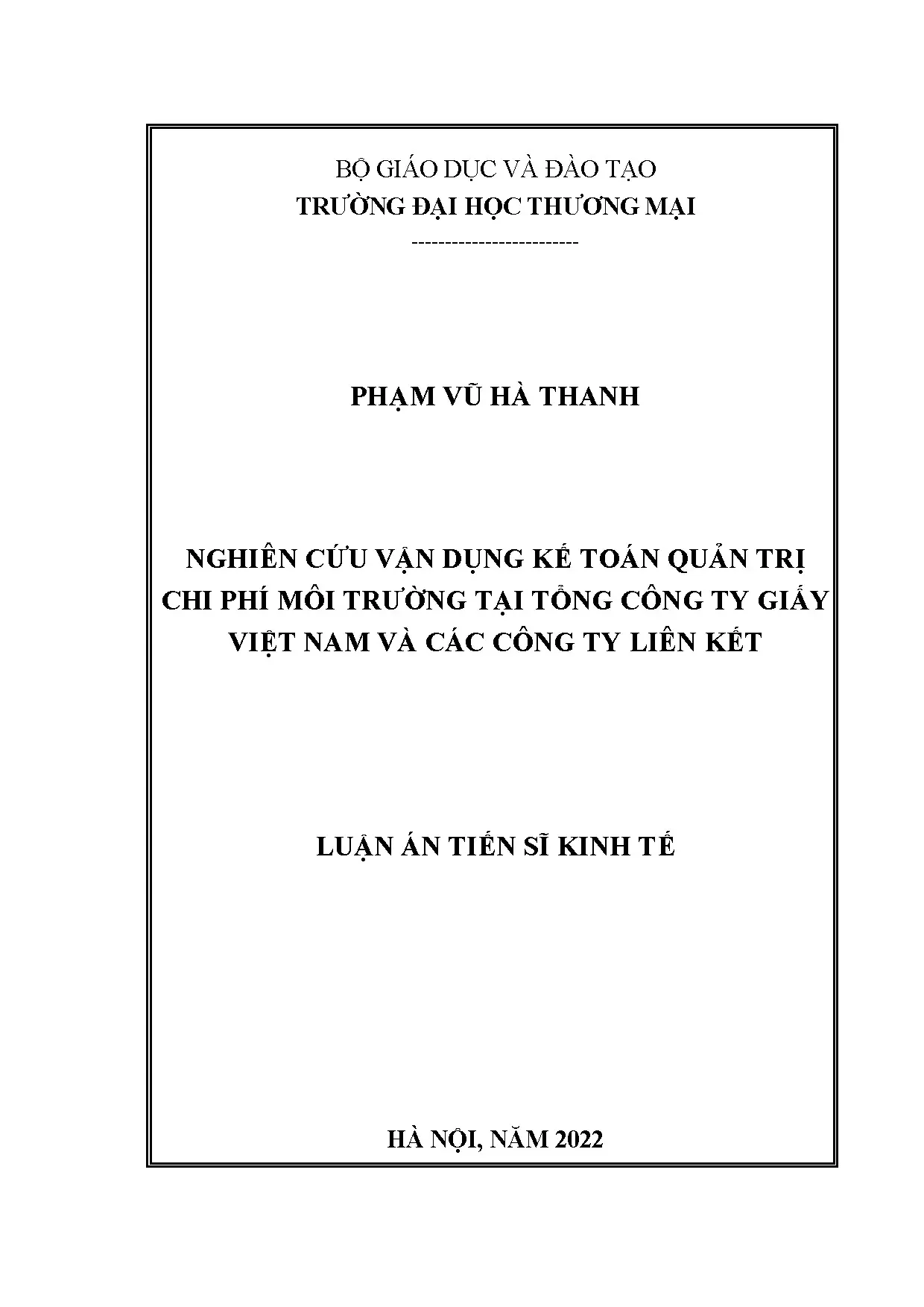 Luận án nghiên cứu vận dụng kế toán quản trị chi phí môi trư