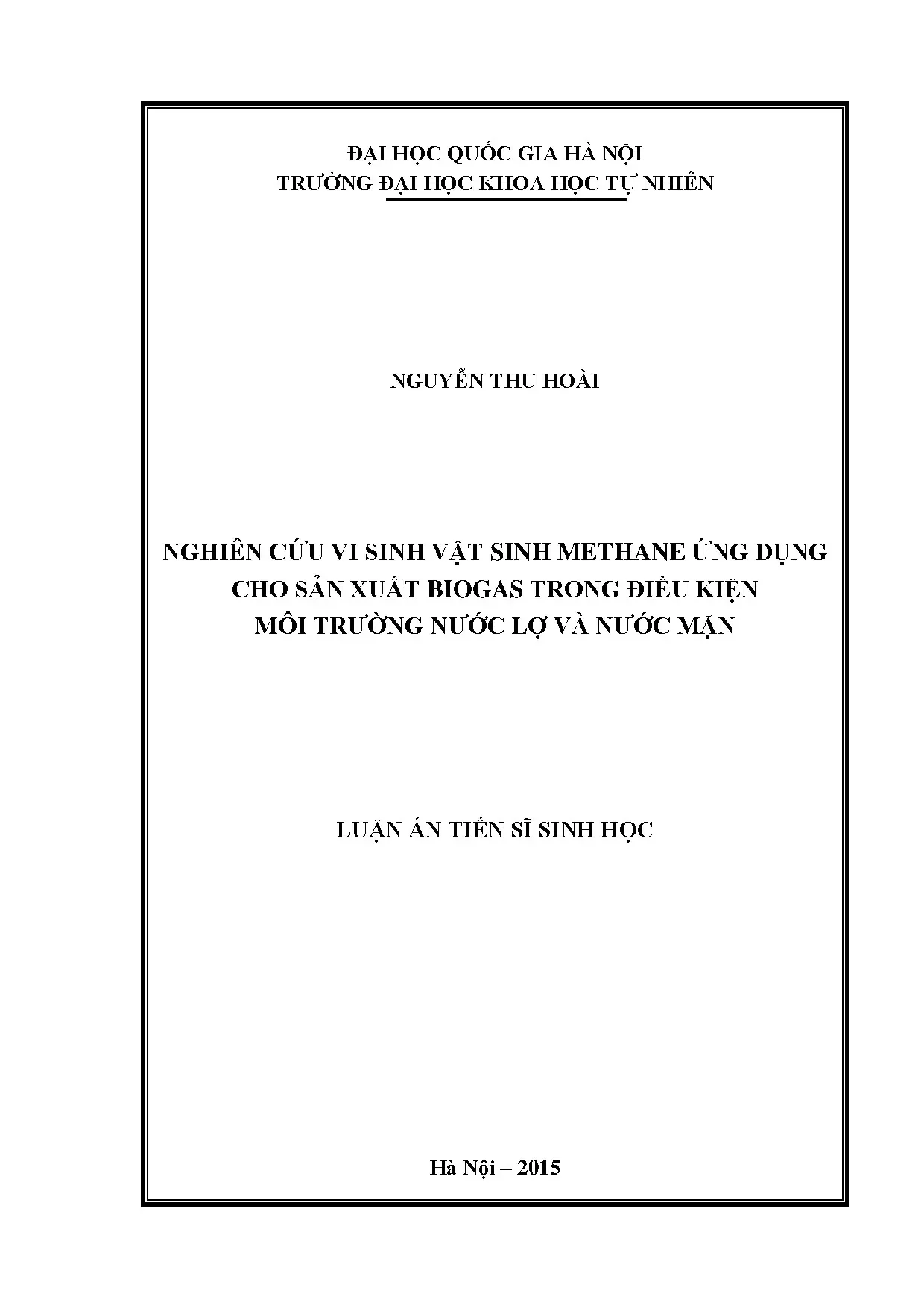 Luận án tiến sĩ nghiên cứu vi sinh vật sinh methane ứng dụng