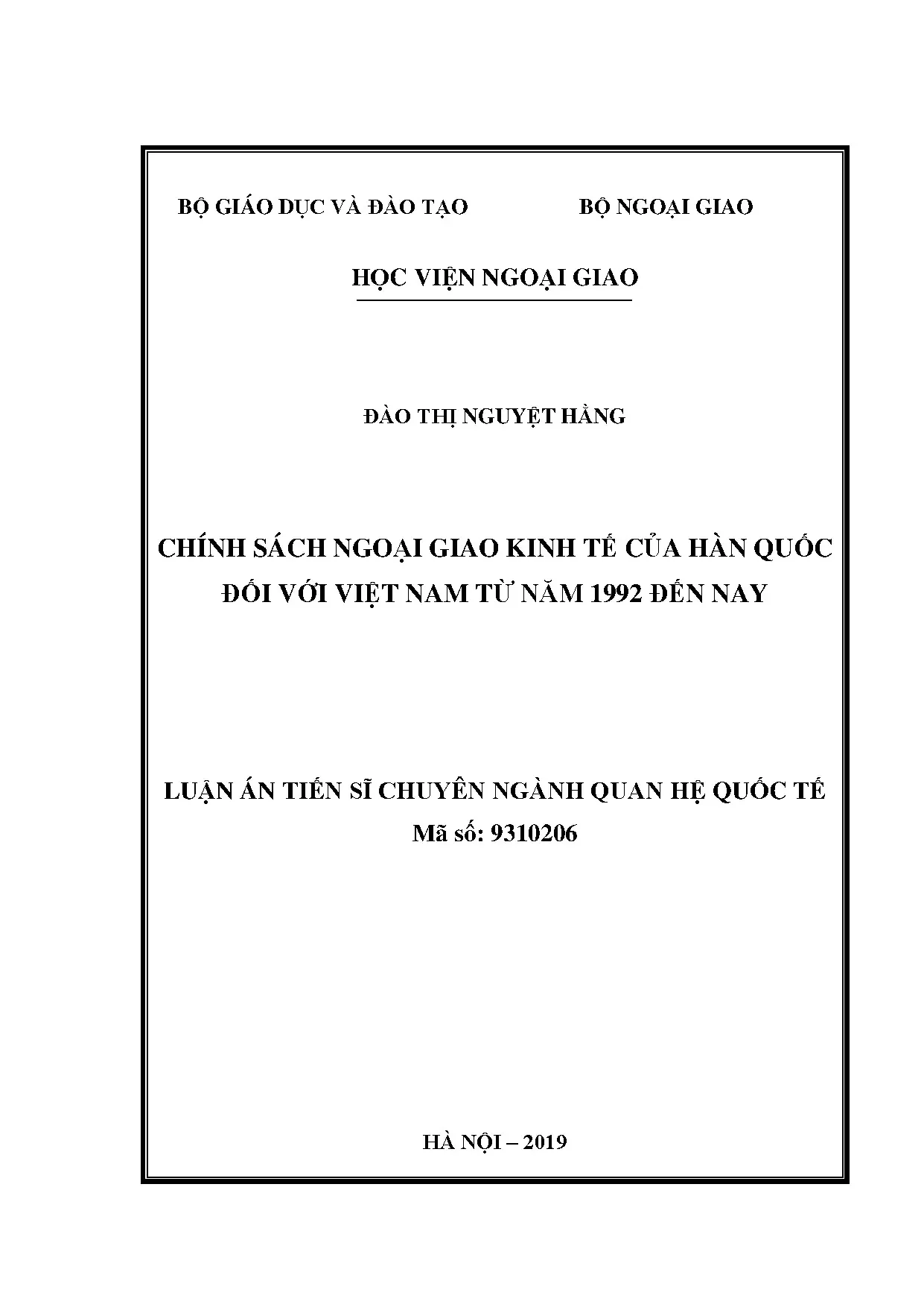 Luận án tiến sĩ chính sách ngoại giao kinh tế của hàn quốc đ