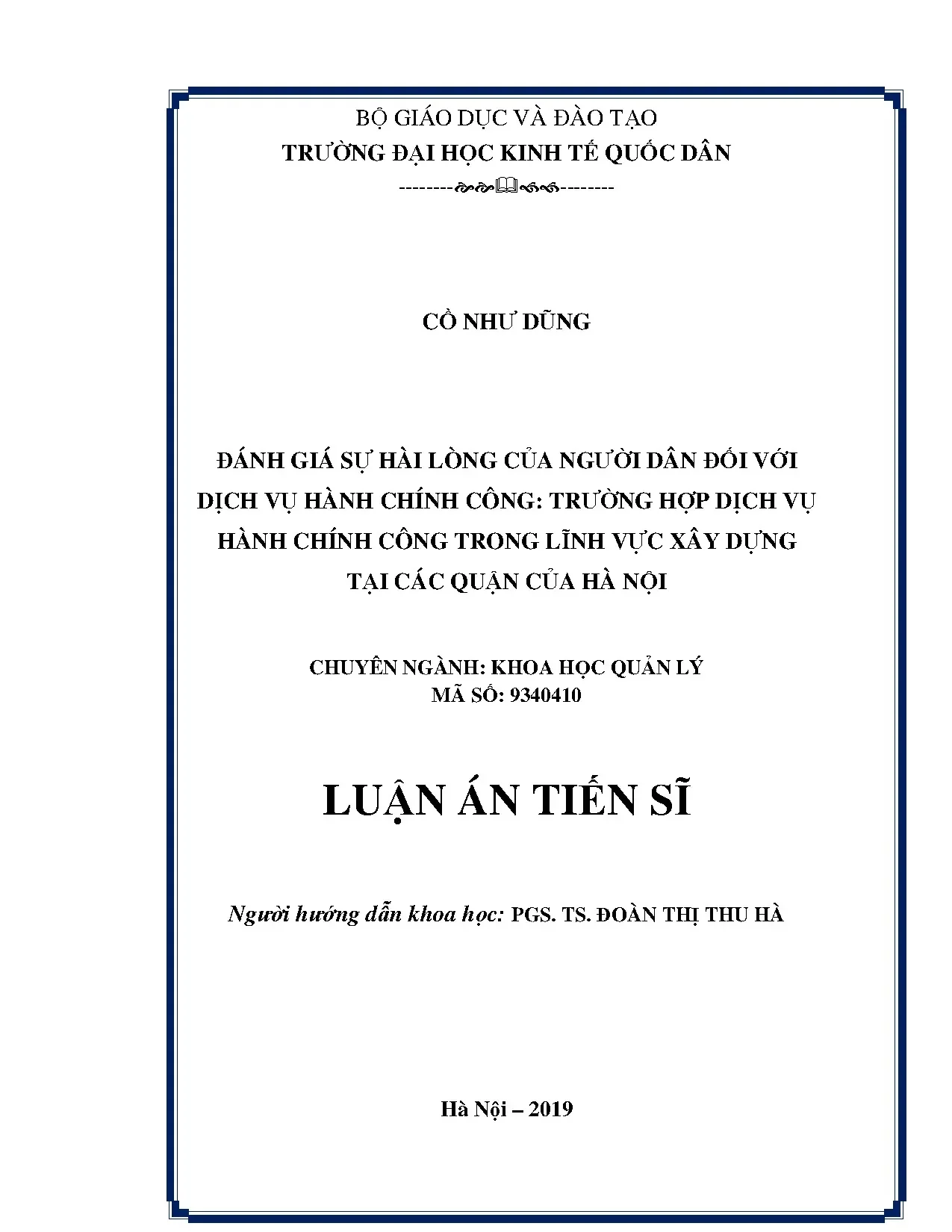 Hài lòng dịch vụ hành chính công xây dựng Hà Nội