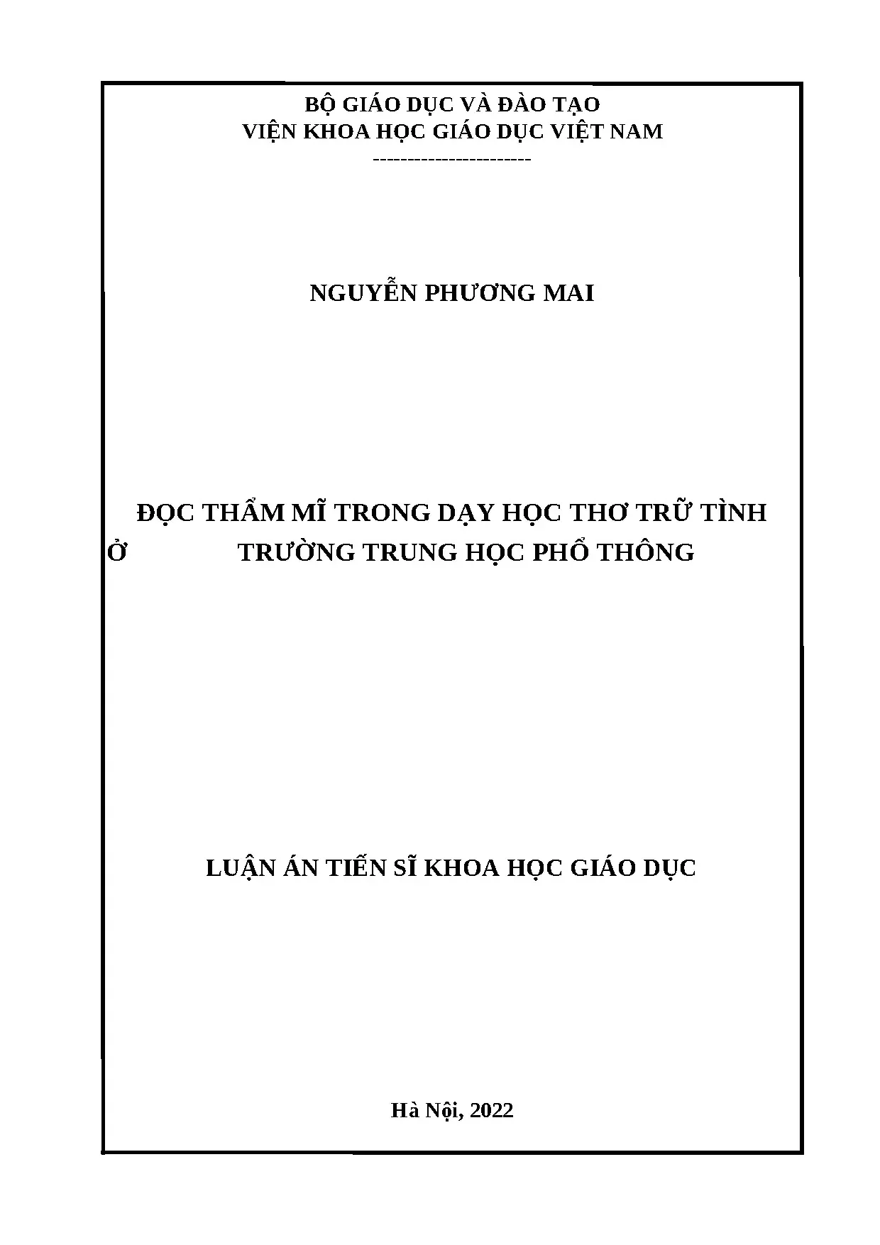 Luận án tiến sĩ đọc thẩm mĩ trong dạy học thơ trữ tình ở trư