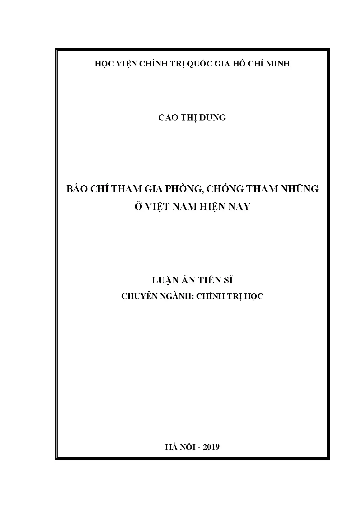 Luận án tiến sĩ báo chí tham gia phòng chống tham nhũng ở vi