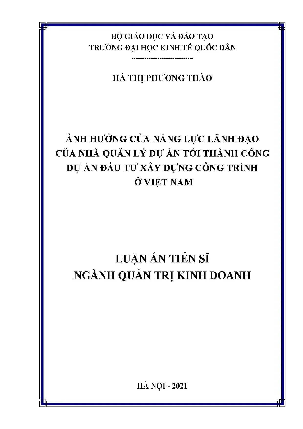 Năng lực lãnh đạo PM và thành công dự án đầu tư xây dựng VN
