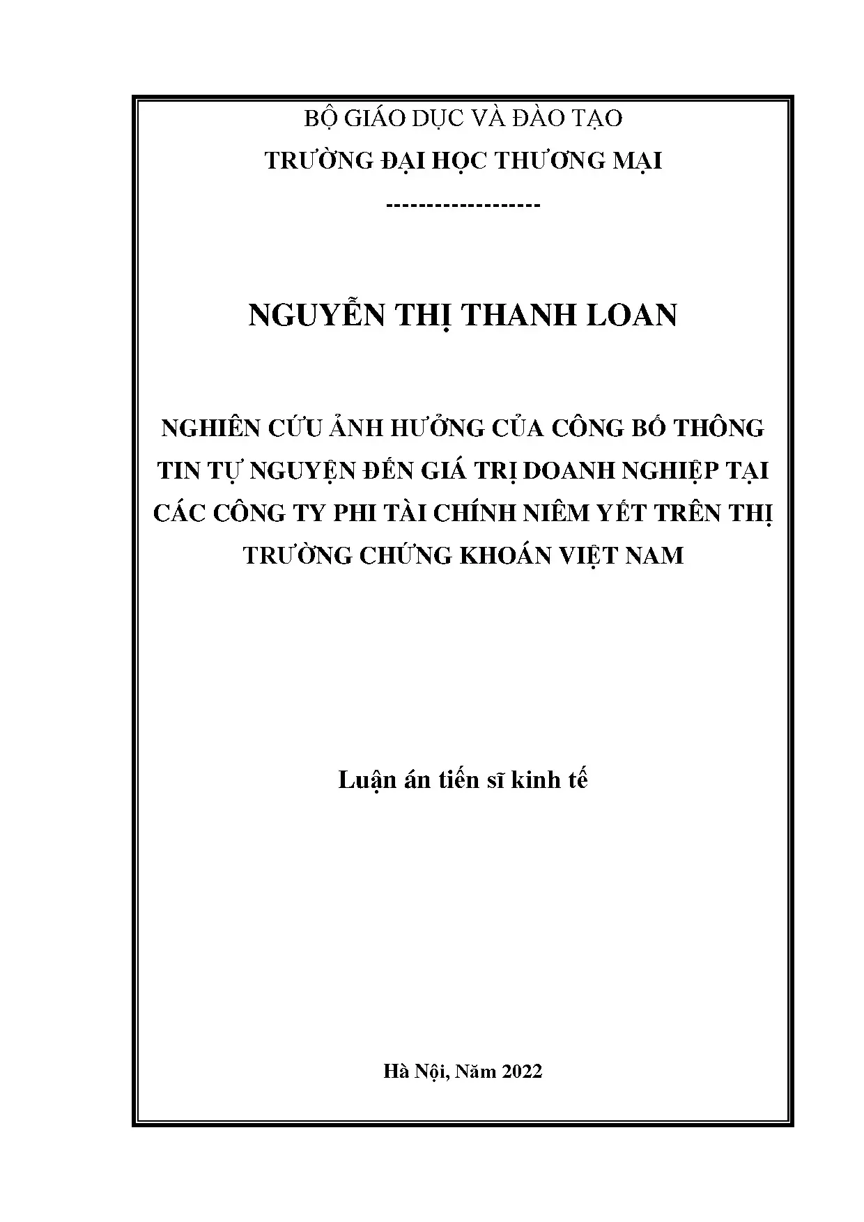 Ảnh hưởng công bố thông tin tự nguyện đến giá trị doanh nghiệp