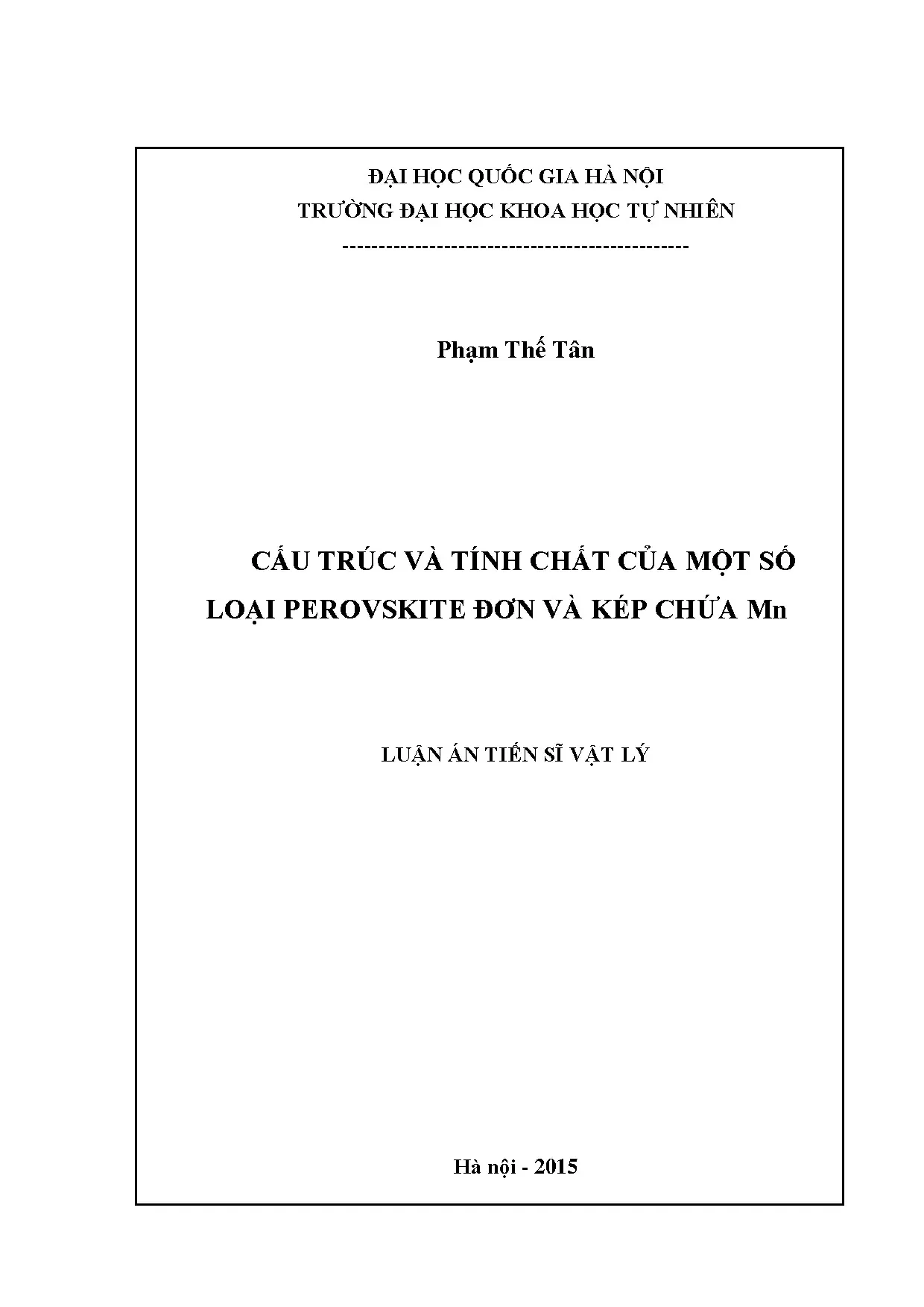 Luận án: Cấu trúc & tính chất Perovskite đơn, kép chứa Mn